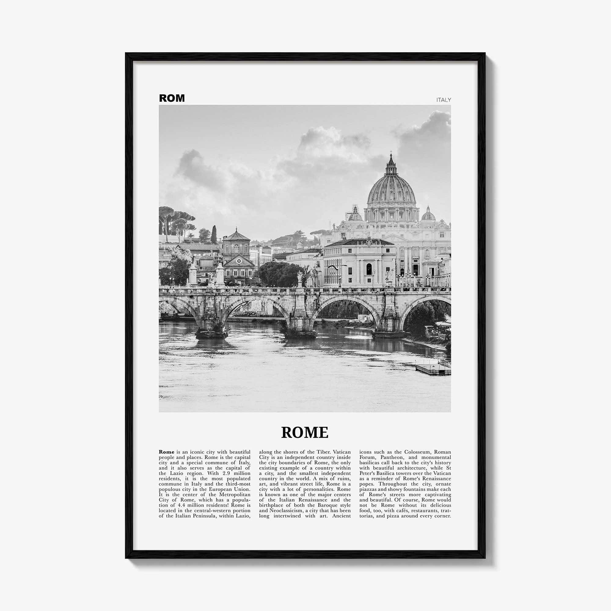 Rome Print Black and White No 1, Rome Wall Art, Rome Poster, Rome Photo, Rome Wall Decor, Ponte S Angelo, Italy, Roma, Italia, Lazio