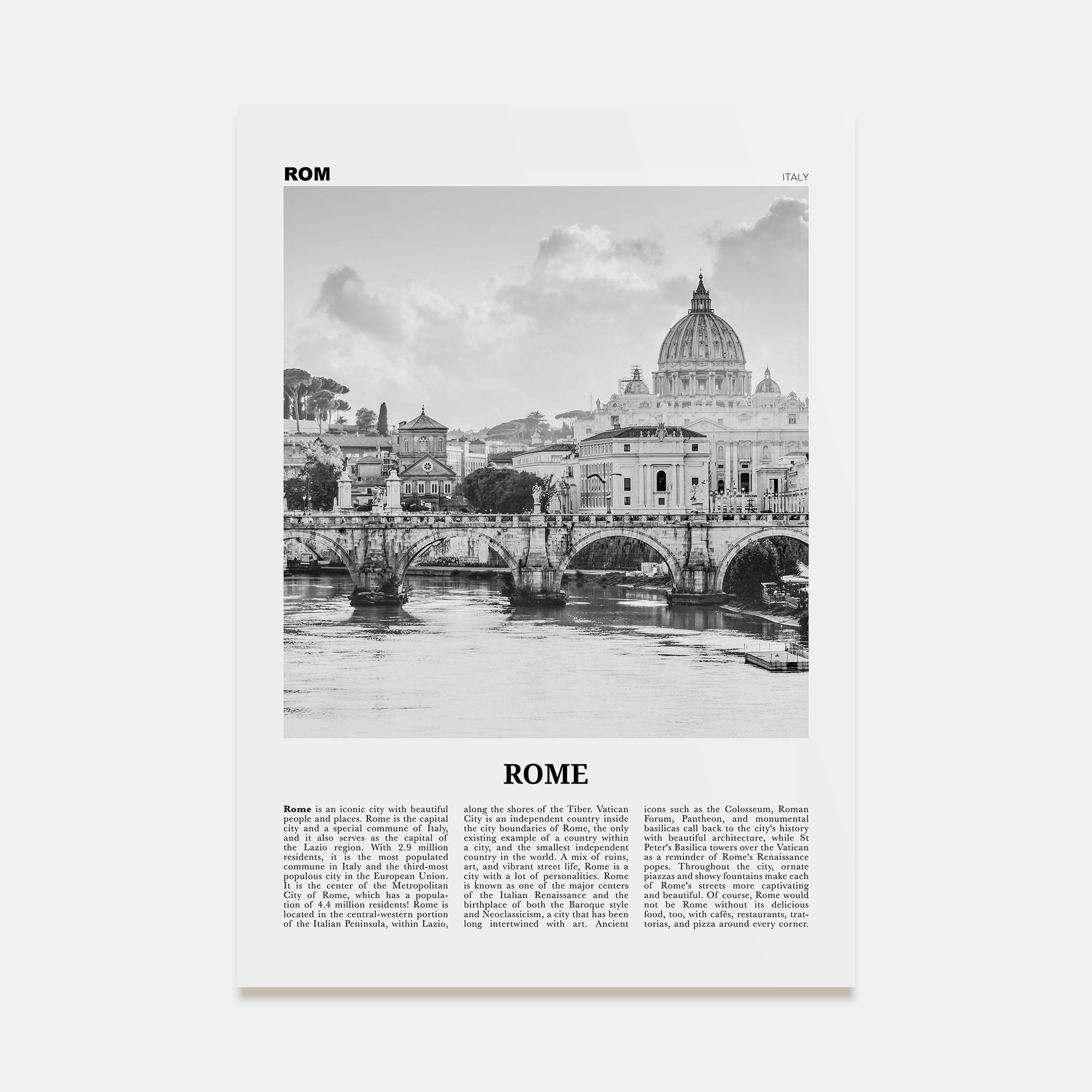 Rome Travel B&W No 1 Poster