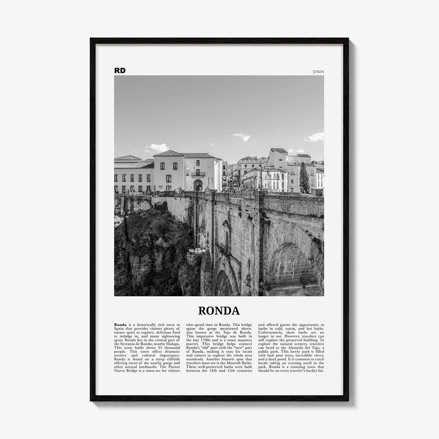 Ronda Print Black and White, Ronda Wall Art, Ronda Poster, Ronda Photo, Ronda Wall Décor, Ronda Map, Spain