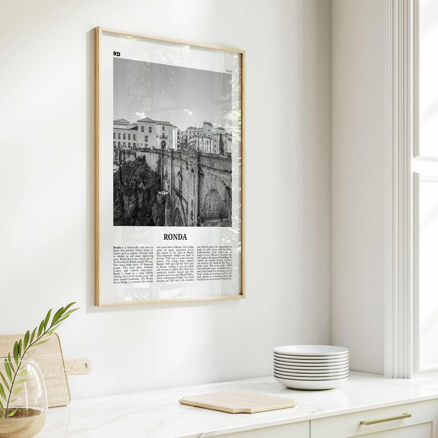 Ronda Print Black and White, Ronda Wall Art, Ronda Poster, Ronda Photo, Ronda Wall Décor, Ronda Map, Spain