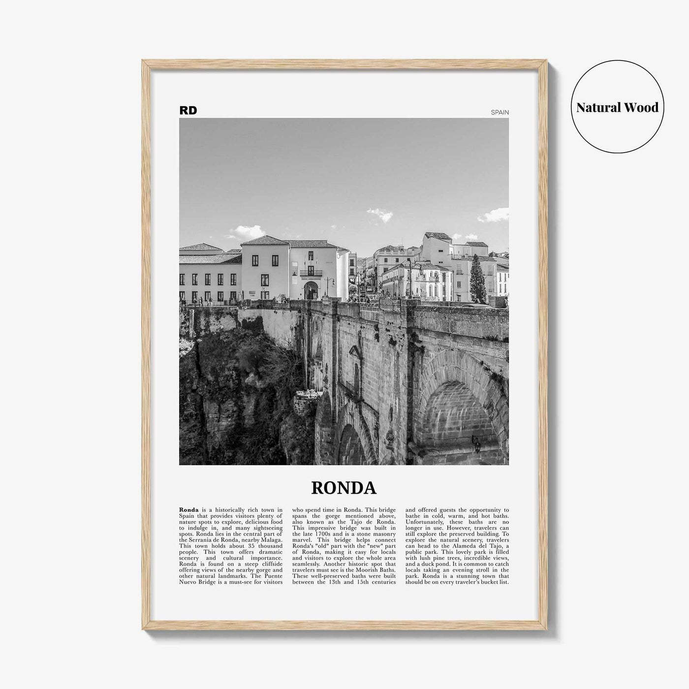 Ronda Print Black and White, Ronda Wall Art, Ronda Poster, Ronda Photo, Ronda Wall Décor, Ronda Map, Spain