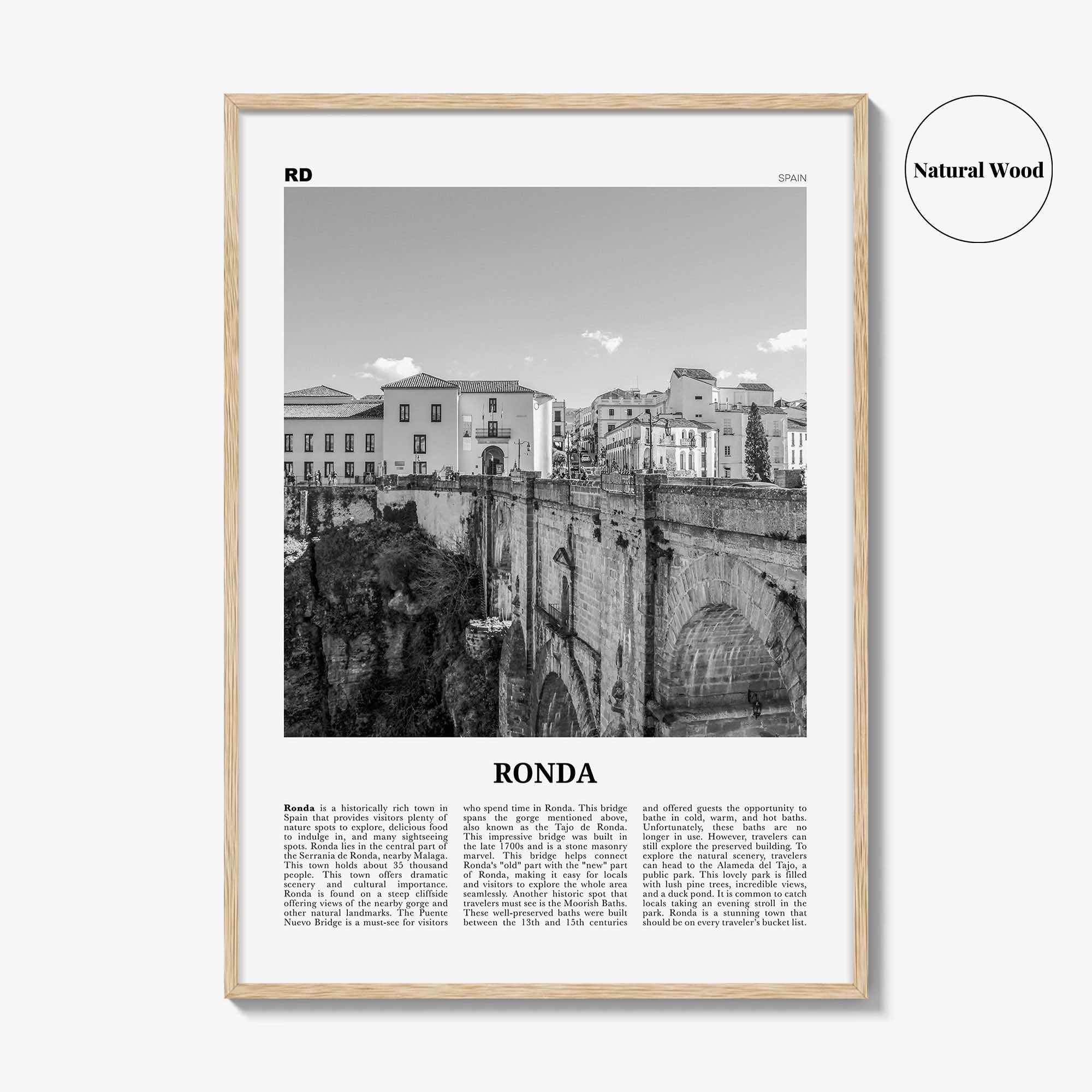 Ronda Print Black and White, Ronda Wall Art, Ronda Poster, Ronda Photo, Ronda Wall Décor, Ronda Map, Spain