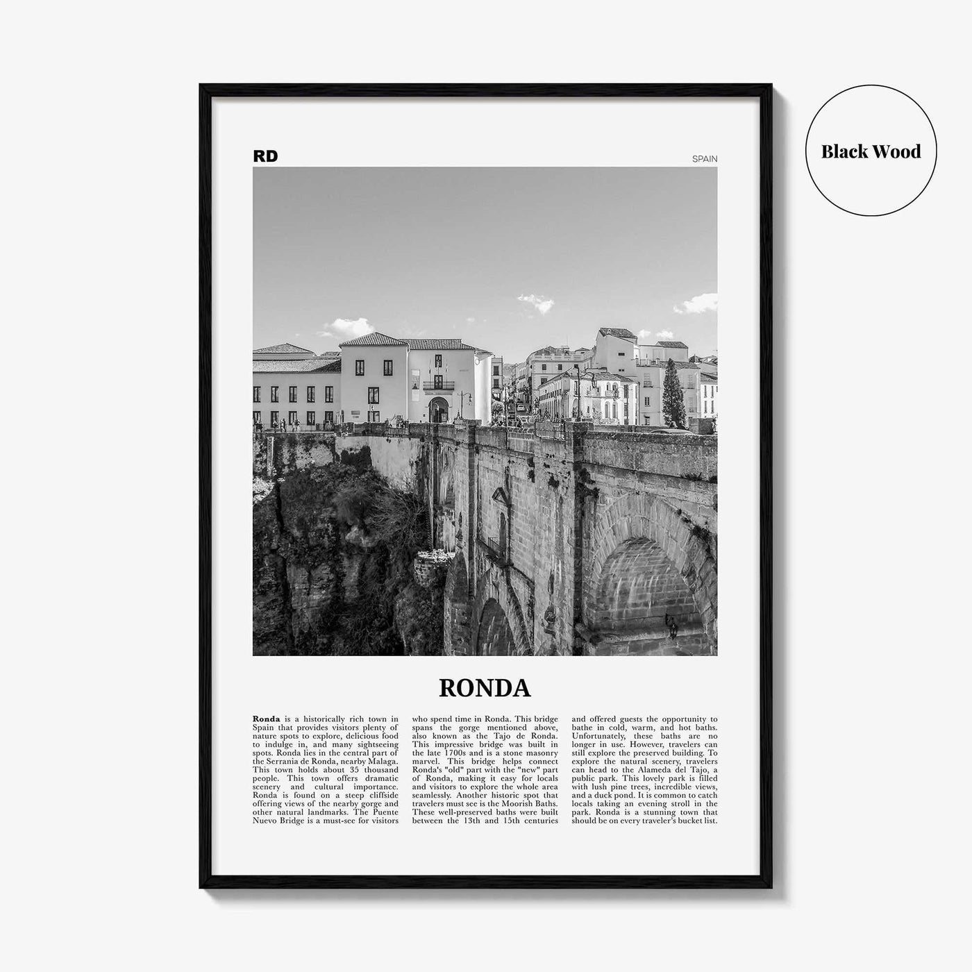 Ronda Print Black and White, Ronda Wall Art, Ronda Poster, Ronda Photo, Ronda Wall Décor, Ronda Map, Spain