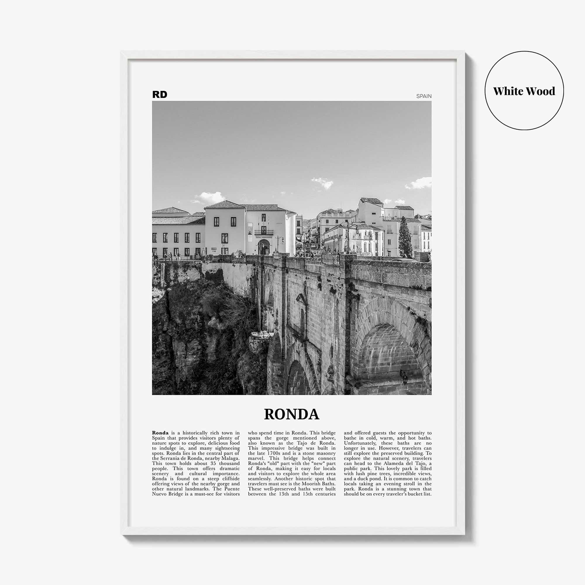 Ronda Print Black and White, Ronda Wall Art, Ronda Poster, Ronda Photo, Ronda Wall Décor, Ronda Map, Spain