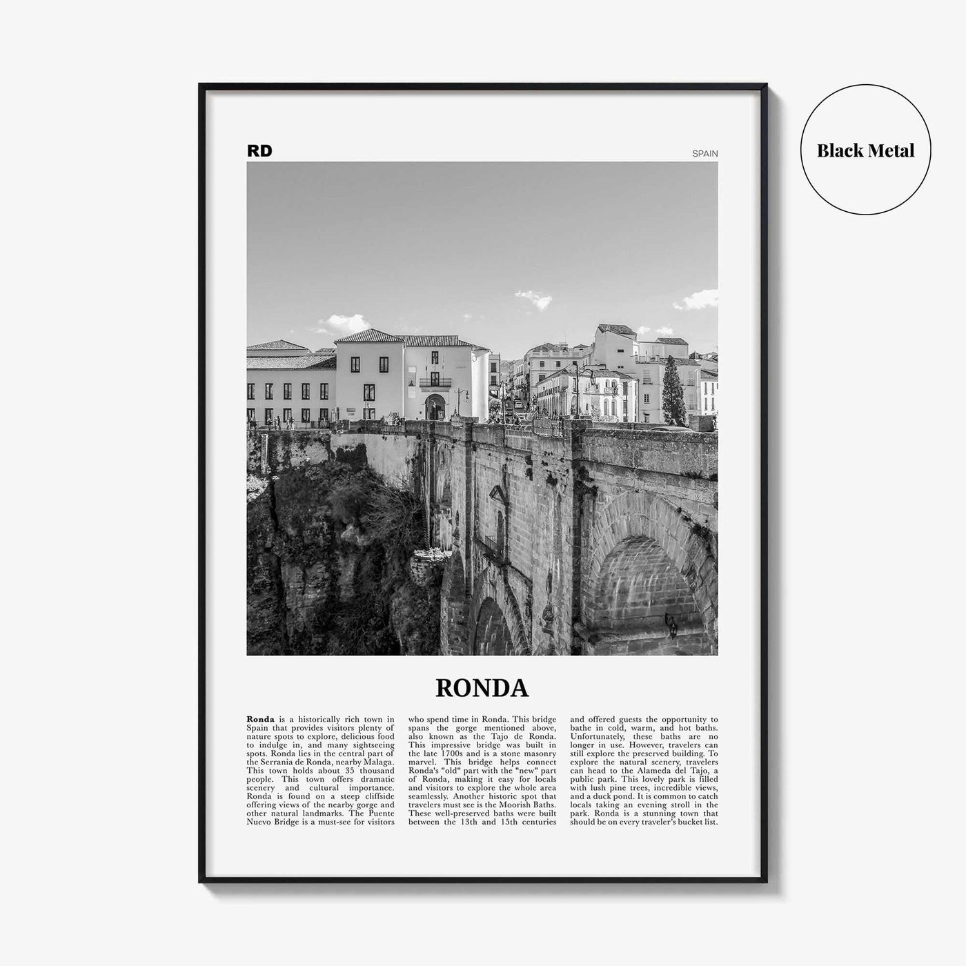 Ronda Print Black and White, Ronda Wall Art, Ronda Poster, Ronda Photo, Ronda Wall Décor, Ronda Map, Spain