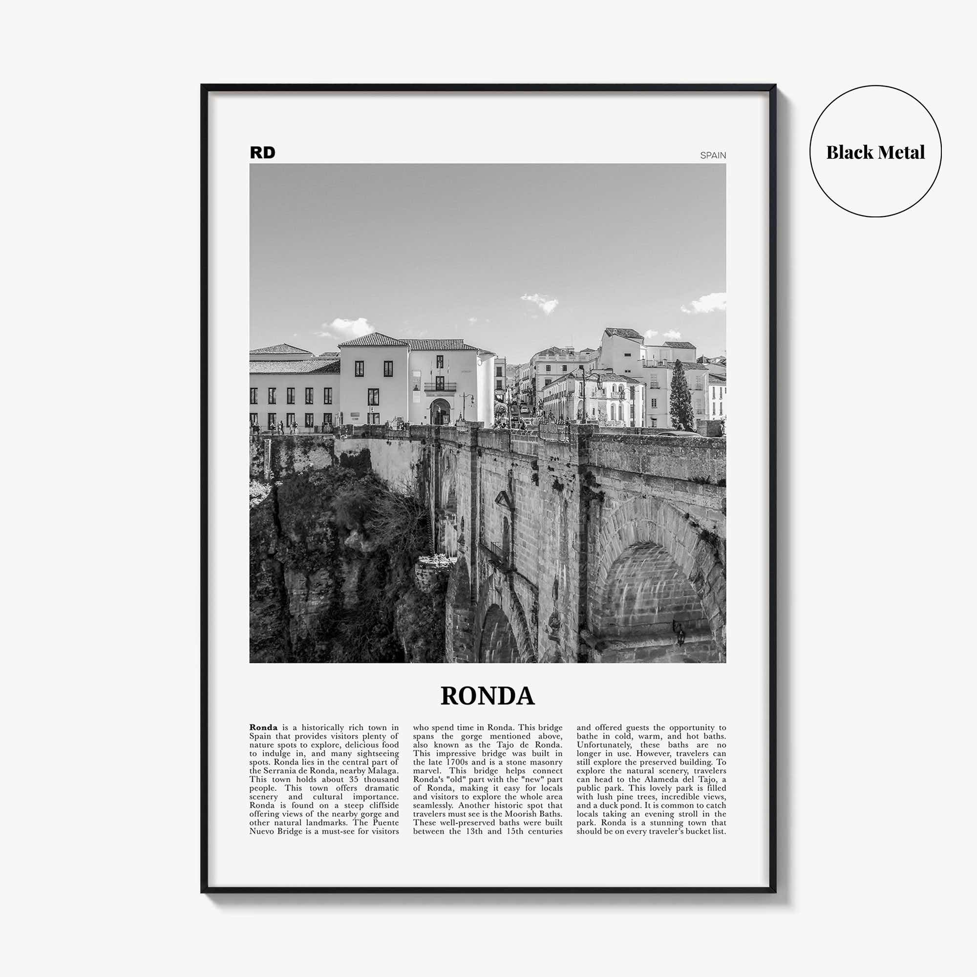 Ronda Print Black and White, Ronda Wall Art, Ronda Poster, Ronda Photo, Ronda Wall Décor, Ronda Map, Spain