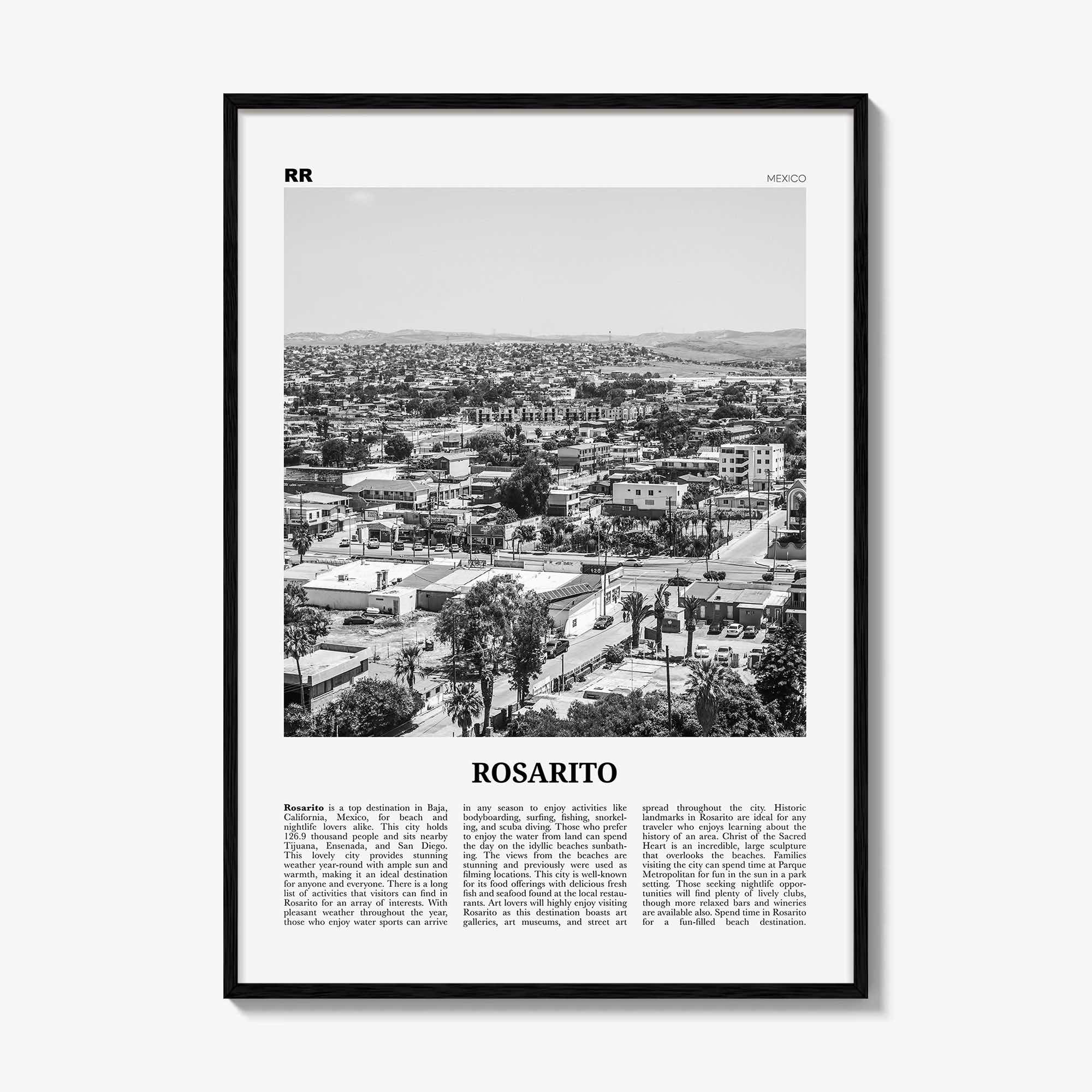 Rosarito Print Black and White, Rosarito Wall Art, Rosarito Poster, Rosarito Photo, Rosarito Wall Décor, Rosarito Map, Mexico