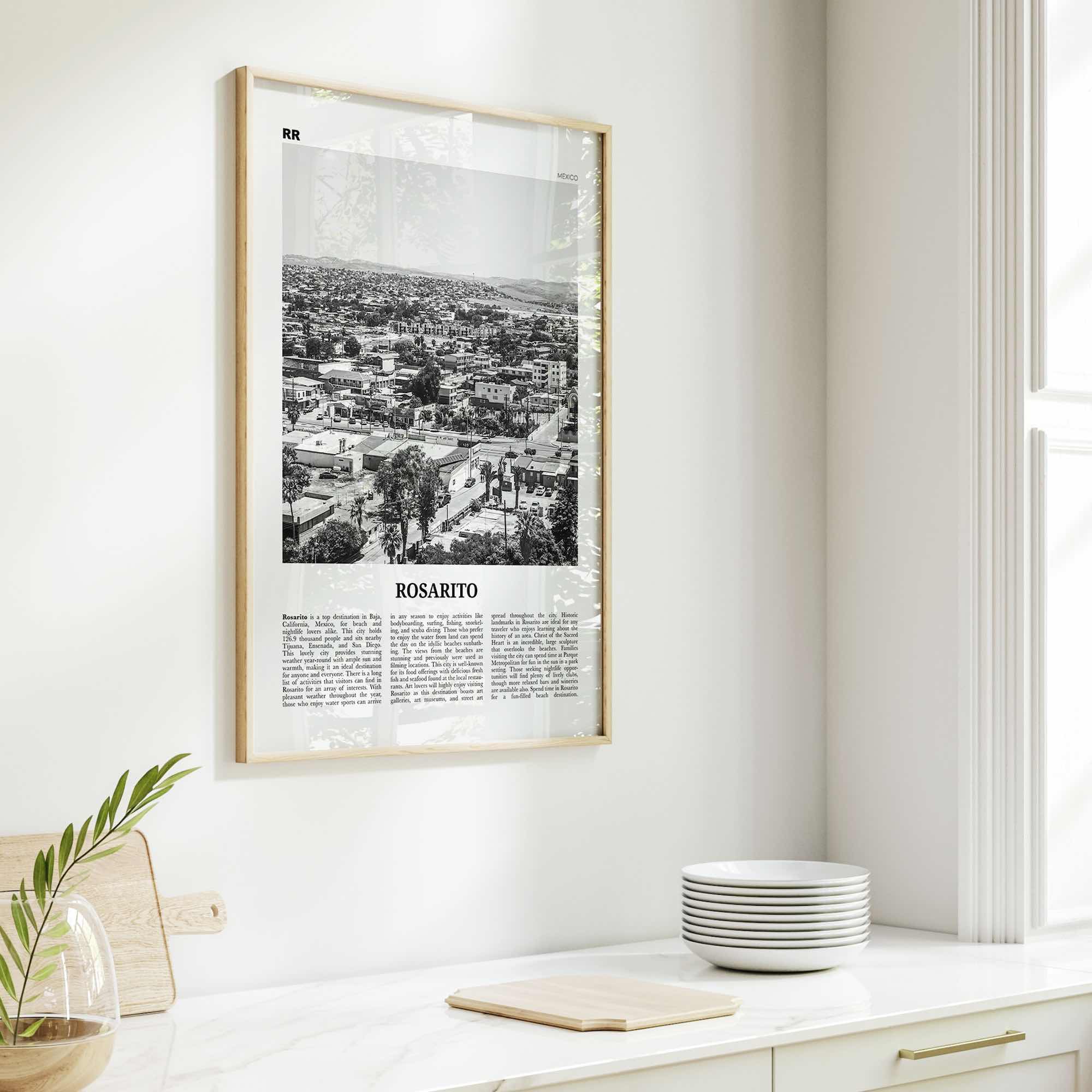 Rosarito Print Black and White, Rosarito Wall Art, Rosarito Poster, Rosarito Photo, Rosarito Wall Décor, Rosarito Map, Mexico