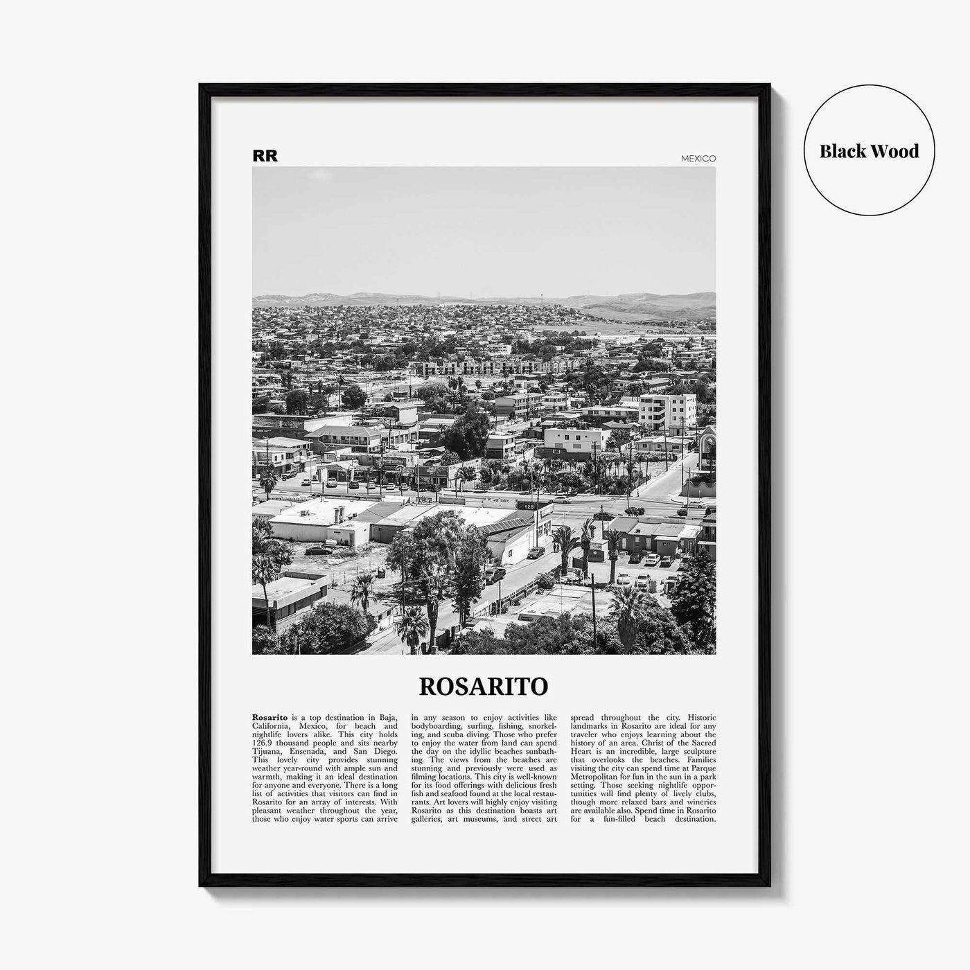 Rosarito Print Black and White, Rosarito Wall Art, Rosarito Poster, Rosarito Photo, Rosarito Wall Décor, Rosarito Map, Mexico