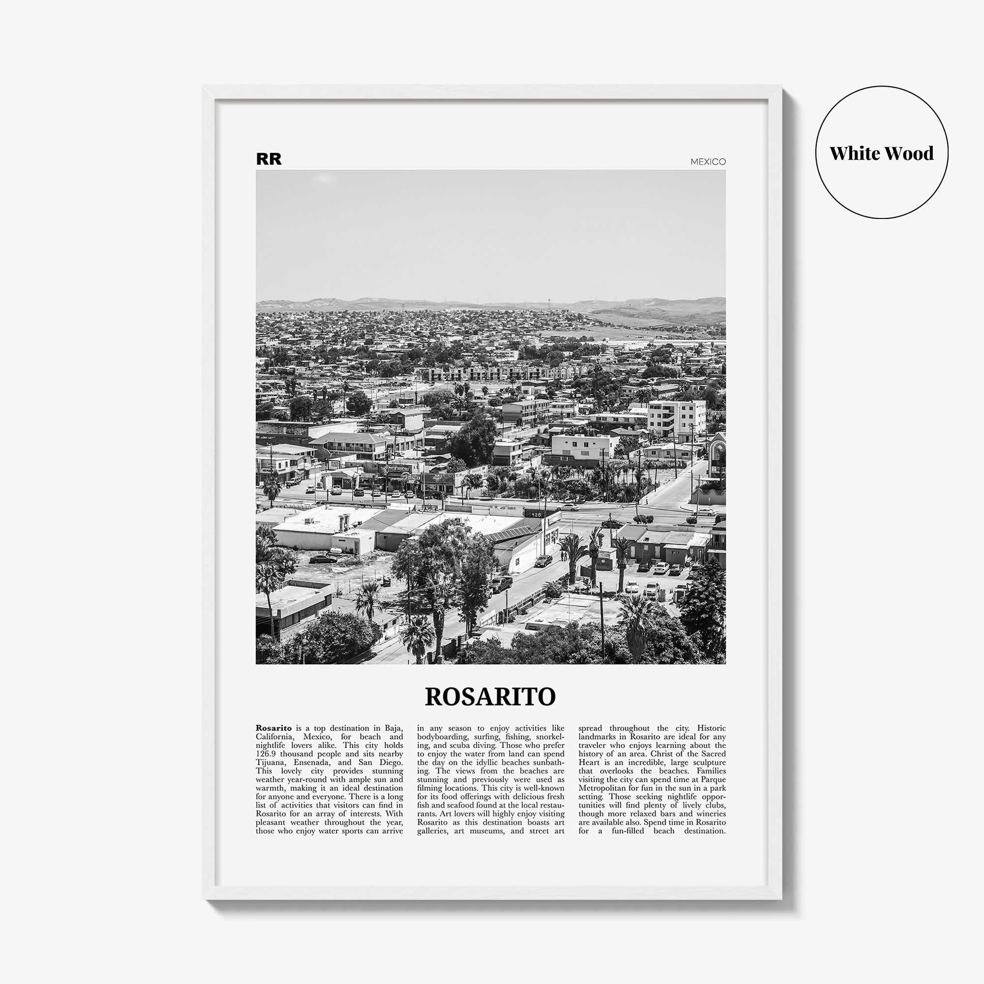 Rosarito Print Black and White, Rosarito Wall Art, Rosarito Poster, Rosarito Photo, Rosarito Wall Décor, Rosarito Map, Mexico