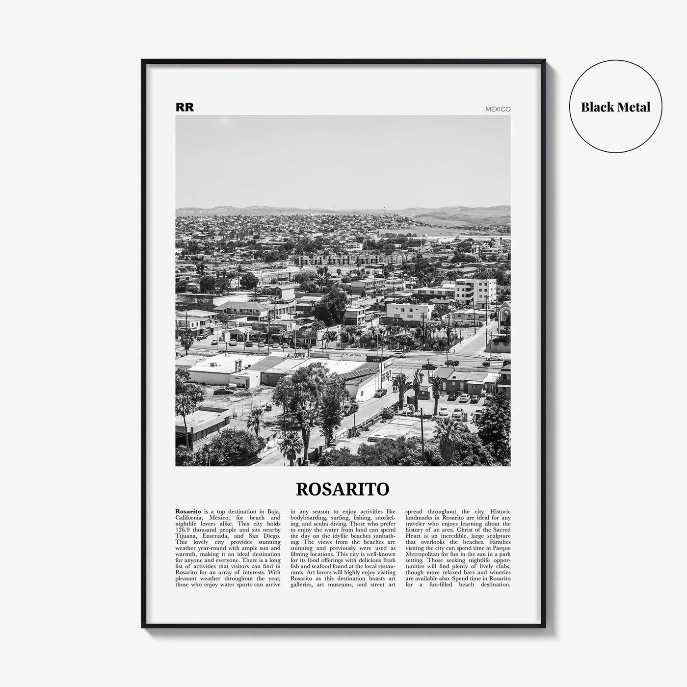 Rosarito Print Black and White, Rosarito Wall Art, Rosarito Poster, Rosarito Photo, Rosarito Wall Décor, Rosarito Map, Mexico