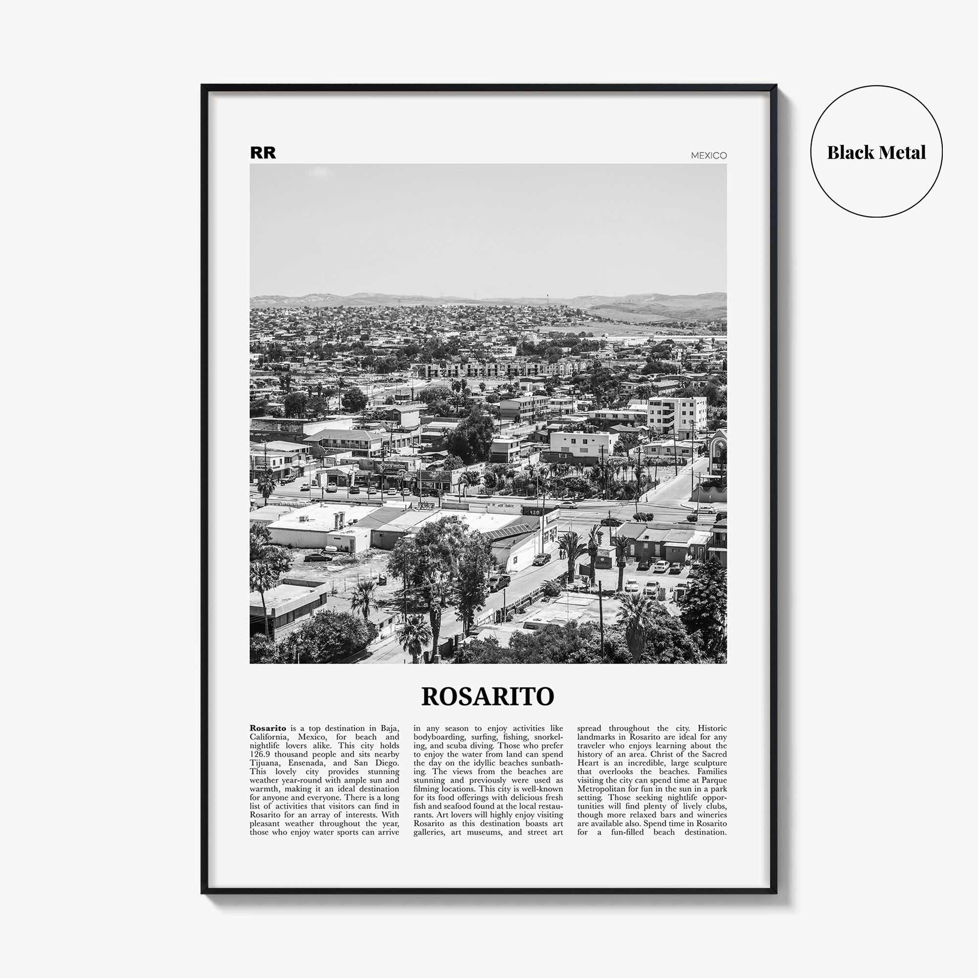 Rosarito Print Black and White, Rosarito Wall Art, Rosarito Poster, Rosarito Photo, Rosarito Wall Décor, Rosarito Map, Mexico