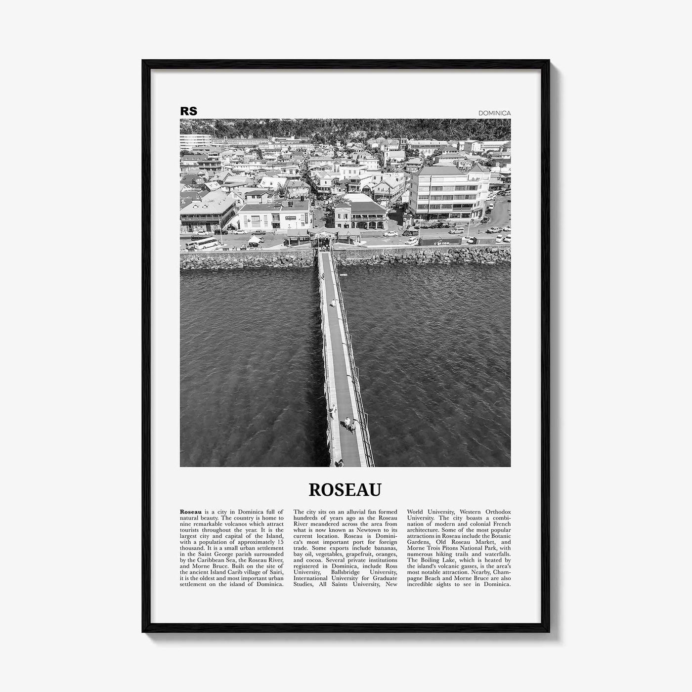 Roseau Print Black and White, Roseau Wall Art, Roseau Poster, Roseau Photo, Roseau Wall Décor, Dominica, Caribbean