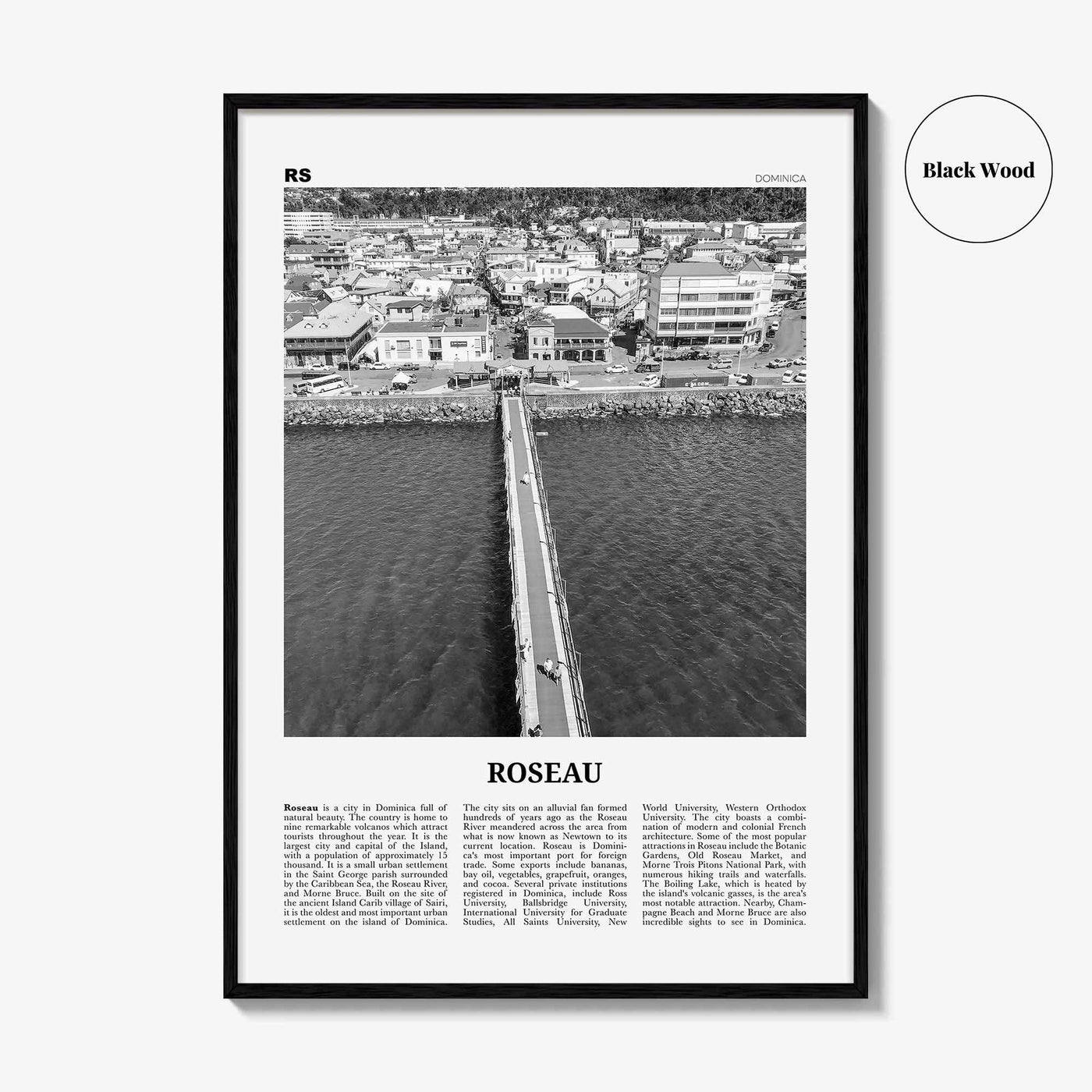 Roseau Print Black and White, Roseau Wall Art, Roseau Poster, Roseau Photo, Roseau Wall Décor, Dominica, Caribbean