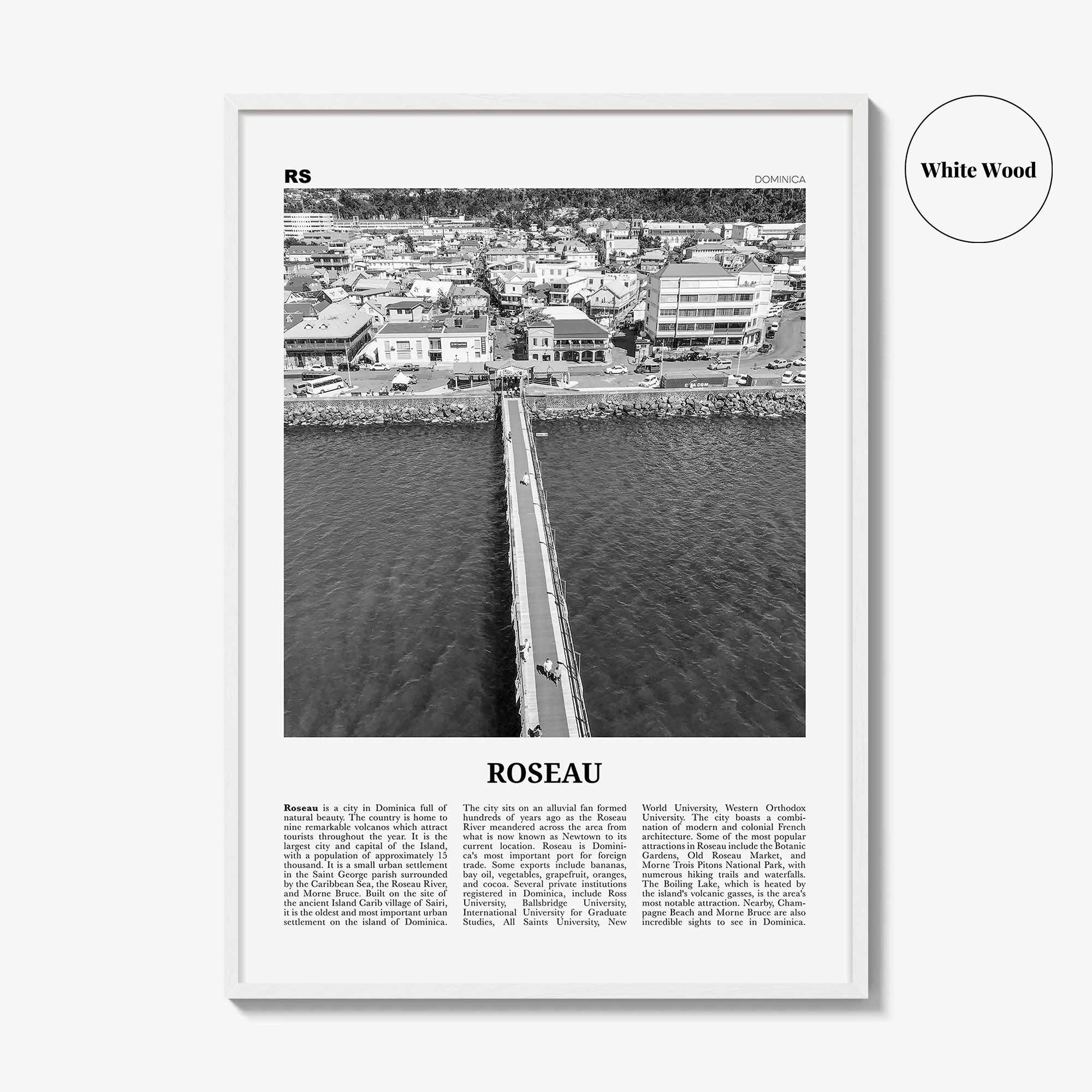 Roseau Print Black and White, Roseau Wall Art, Roseau Poster, Roseau Photo, Roseau Wall Décor, Dominica, Caribbean