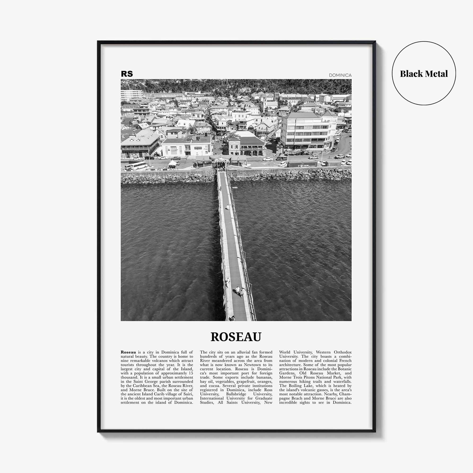 Roseau Print Black and White, Roseau Wall Art, Roseau Poster, Roseau Photo, Roseau Wall Décor, Dominica, Caribbean