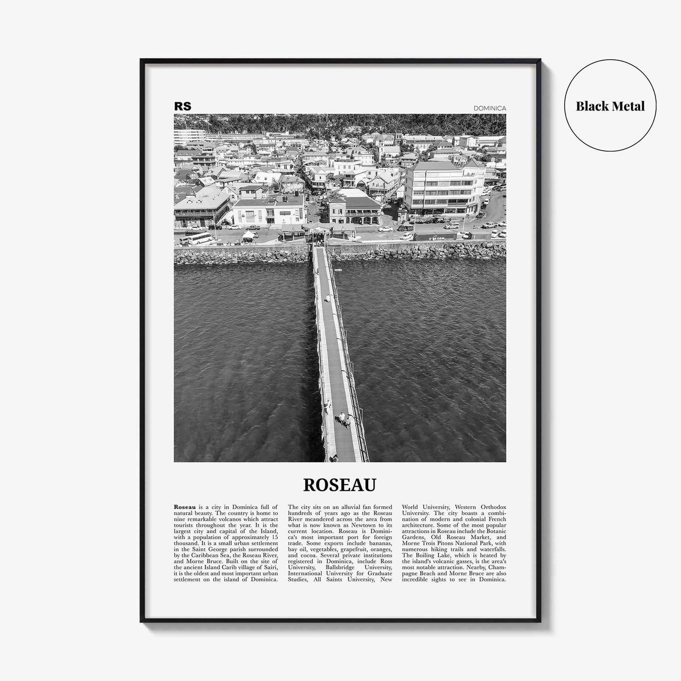 Roseau Print Black and White, Roseau Wall Art, Roseau Poster, Roseau Photo, Roseau Wall Décor, Dominica, Caribbean