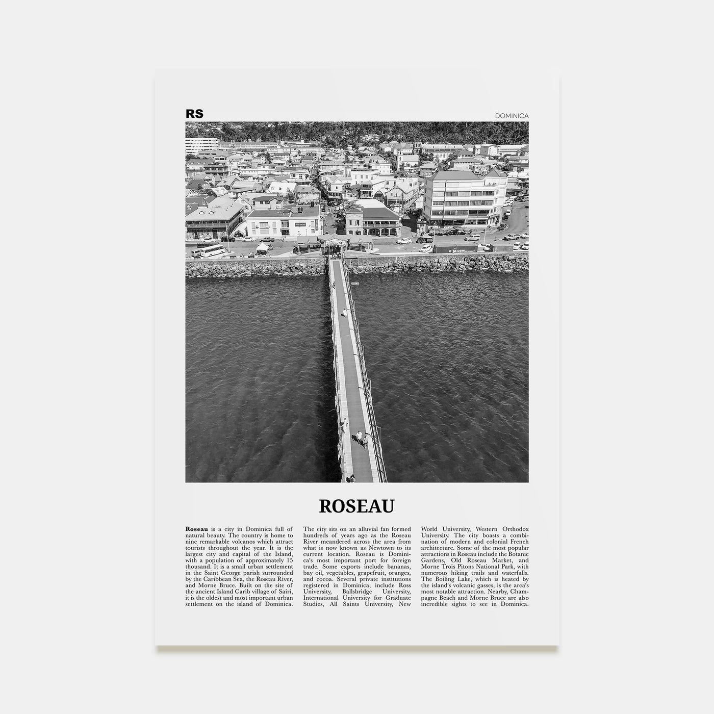 Roseau Travel B&W Poster
