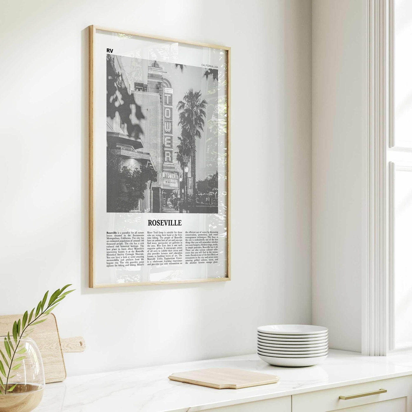 Roseville Print Black and White, Roseville Wall Art, Roseville Poster, Roseville Photo, Roseville Wall Décor, California, USA, United States