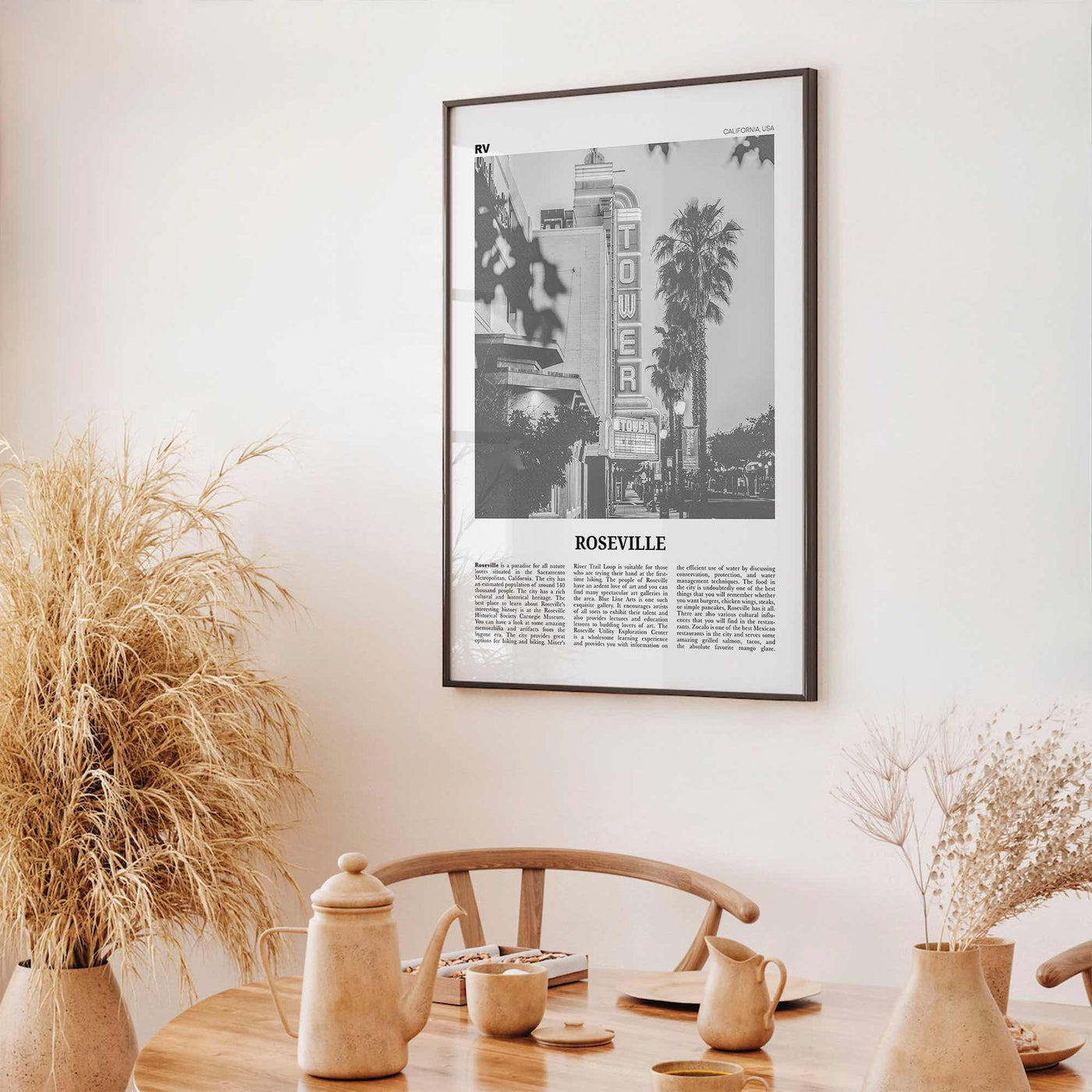 Roseville Print Black and White, Roseville Wall Art, Roseville Poster, Roseville Photo, Roseville Wall Décor, California, USA, United States