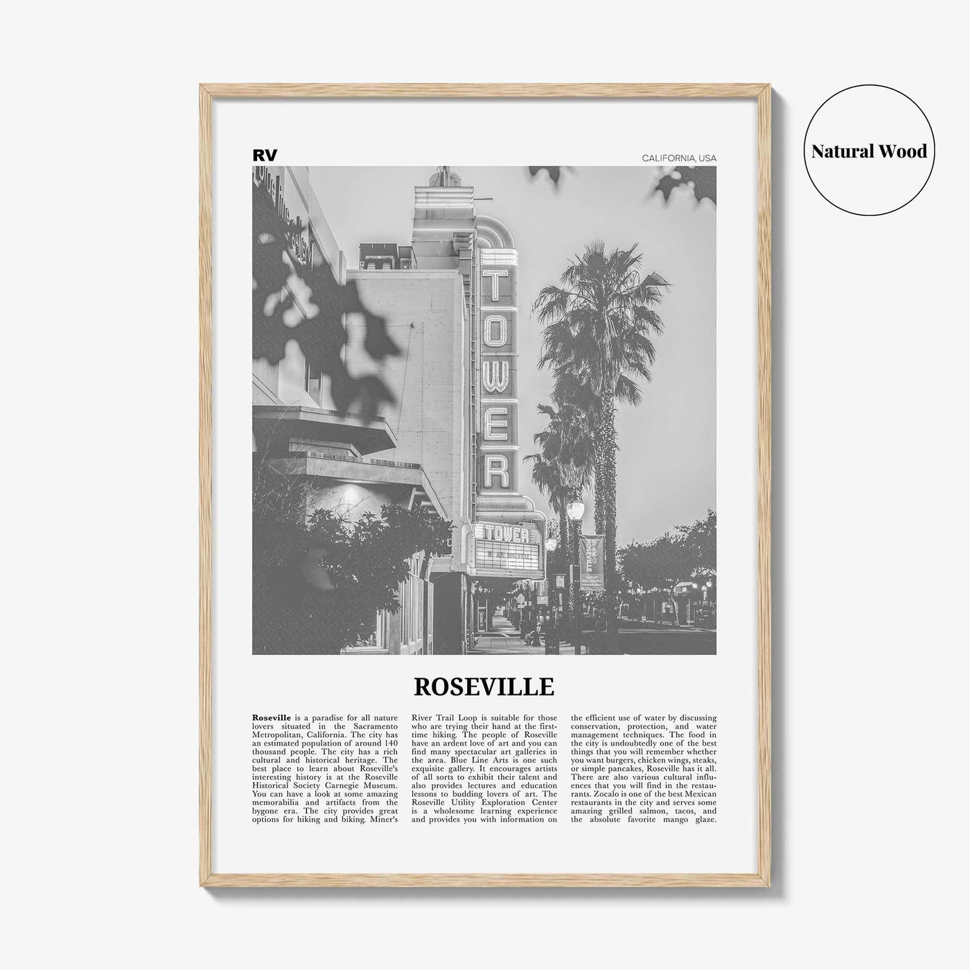 Roseville Print Black and White, Roseville Wall Art, Roseville Poster, Roseville Photo, Roseville Wall Décor, California, USA, United States