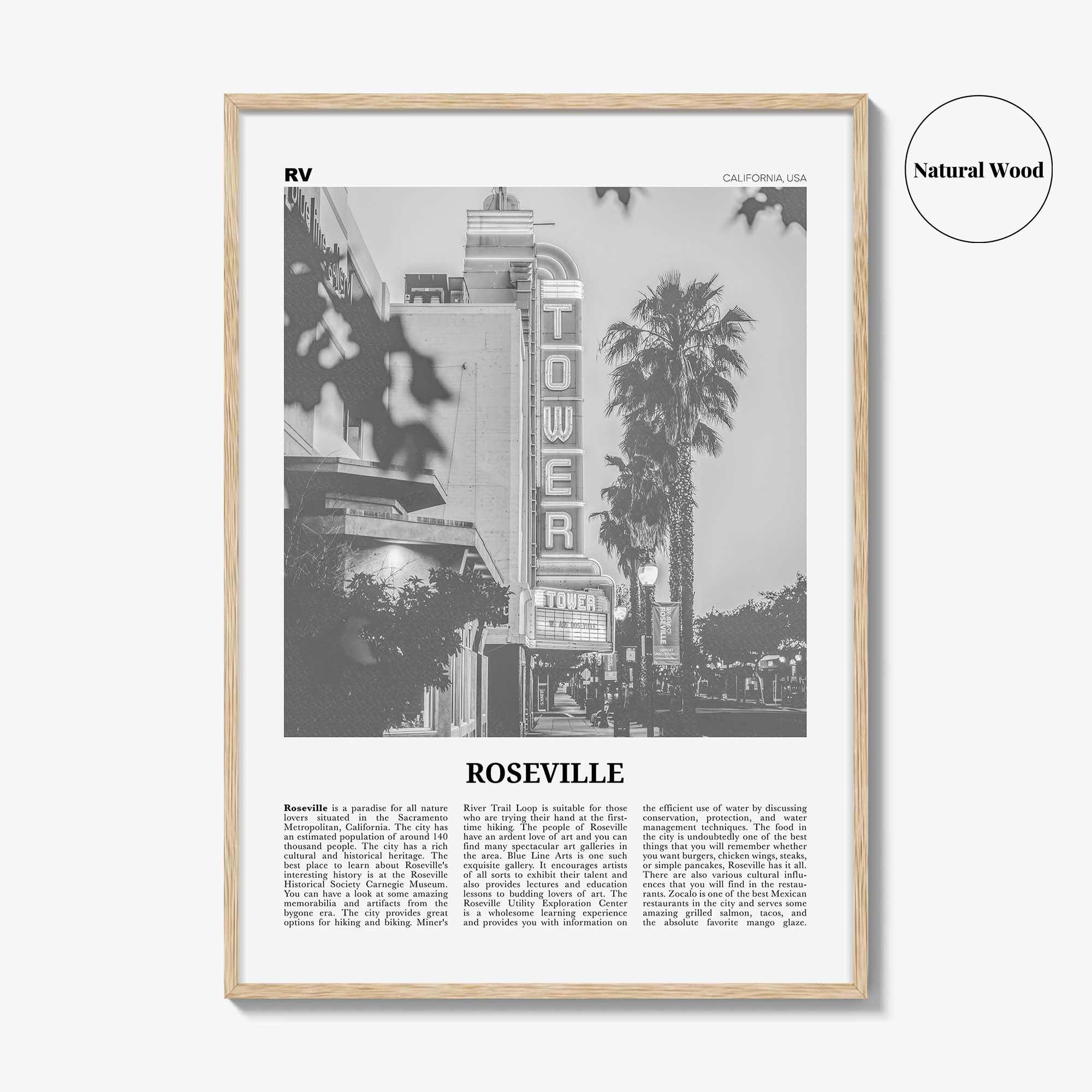 Roseville Print Black and White, Roseville Wall Art, Roseville Poster, Roseville Photo, Roseville Wall Décor, California, USA, United States