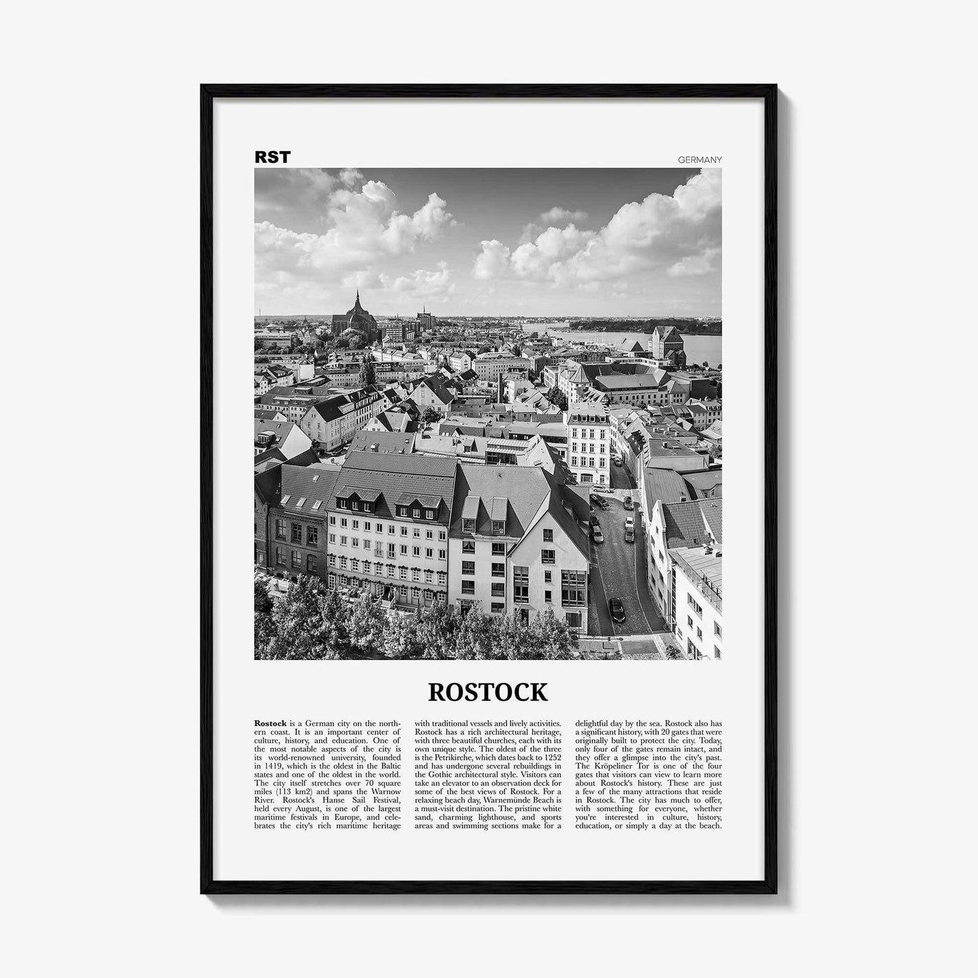 Rostock Print Black and White, Rostock Wall Art, Rostock Poster, Rostock Photo, Rostock Wall Décor, Rostock Map, Germany