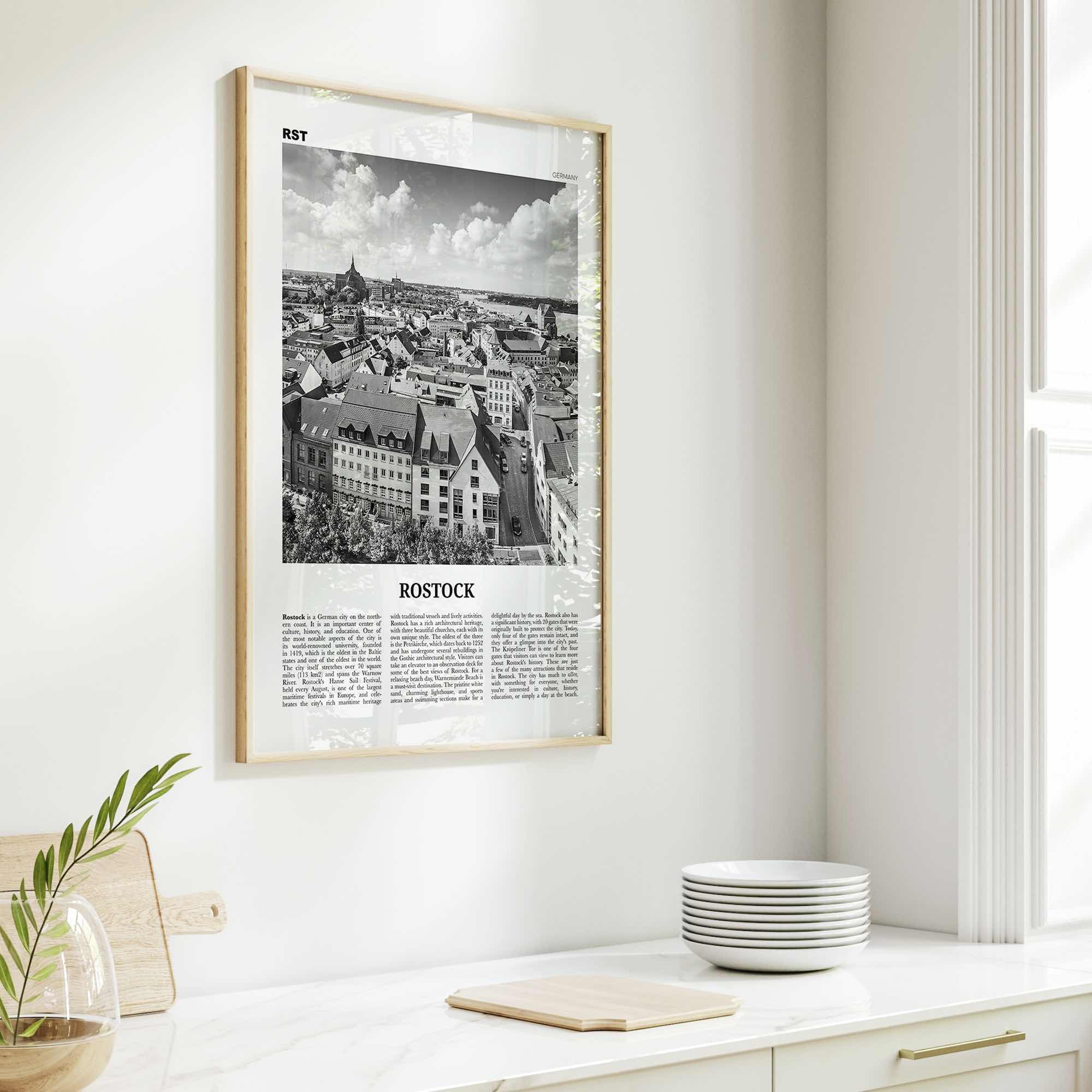 Rostock Print Black and White, Rostock Wall Art, Rostock Poster, Rostock Photo, Rostock Wall Décor, Rostock Map, Germany