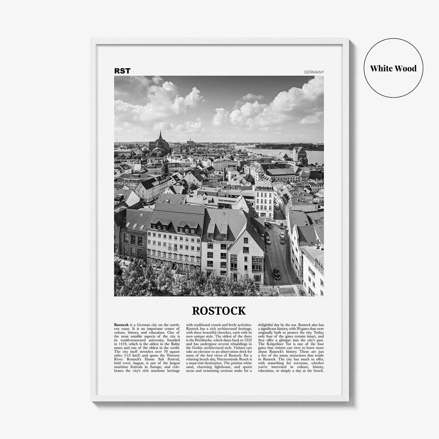 Rostock Print Black and White, Rostock Wall Art, Rostock Poster, Rostock Photo, Rostock Wall Décor, Rostock Map, Germany