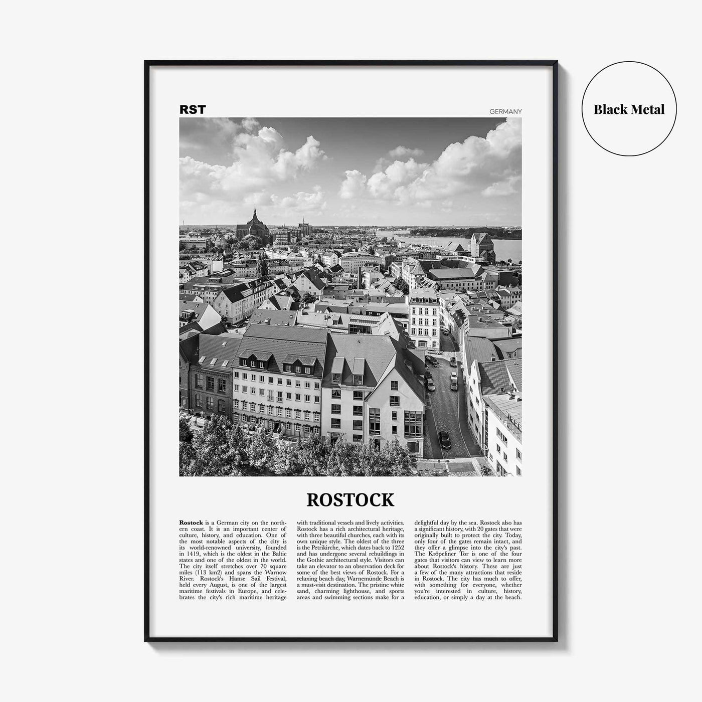 Rostock Print Black and White, Rostock Wall Art, Rostock Poster, Rostock Photo, Rostock Wall Décor, Rostock Map, Germany