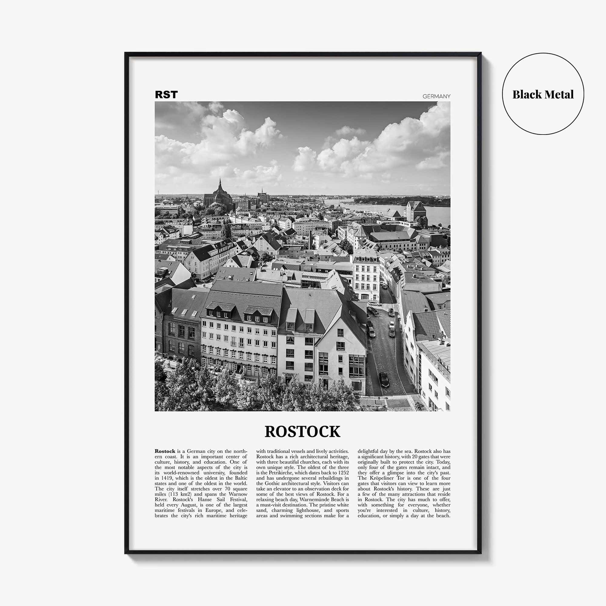 Rostock Print Black and White, Rostock Wall Art, Rostock Poster, Rostock Photo, Rostock Wall Décor, Rostock Map, Germany