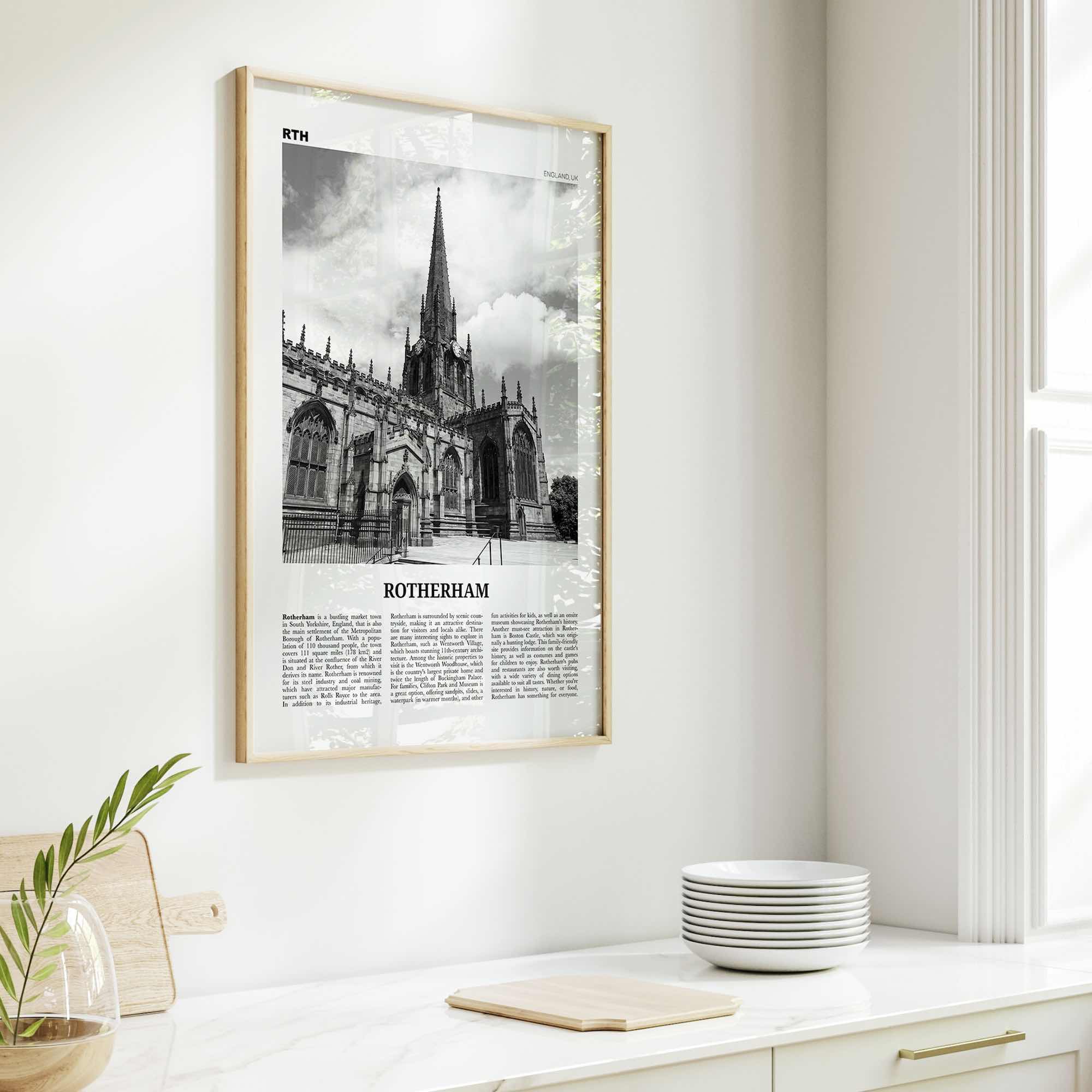 Rotherham Print Black and White, Rotherham Wall Art, Rotherham Poster, Rotherham Photo, Rotherham Wall Décor, Rotherham Map, England