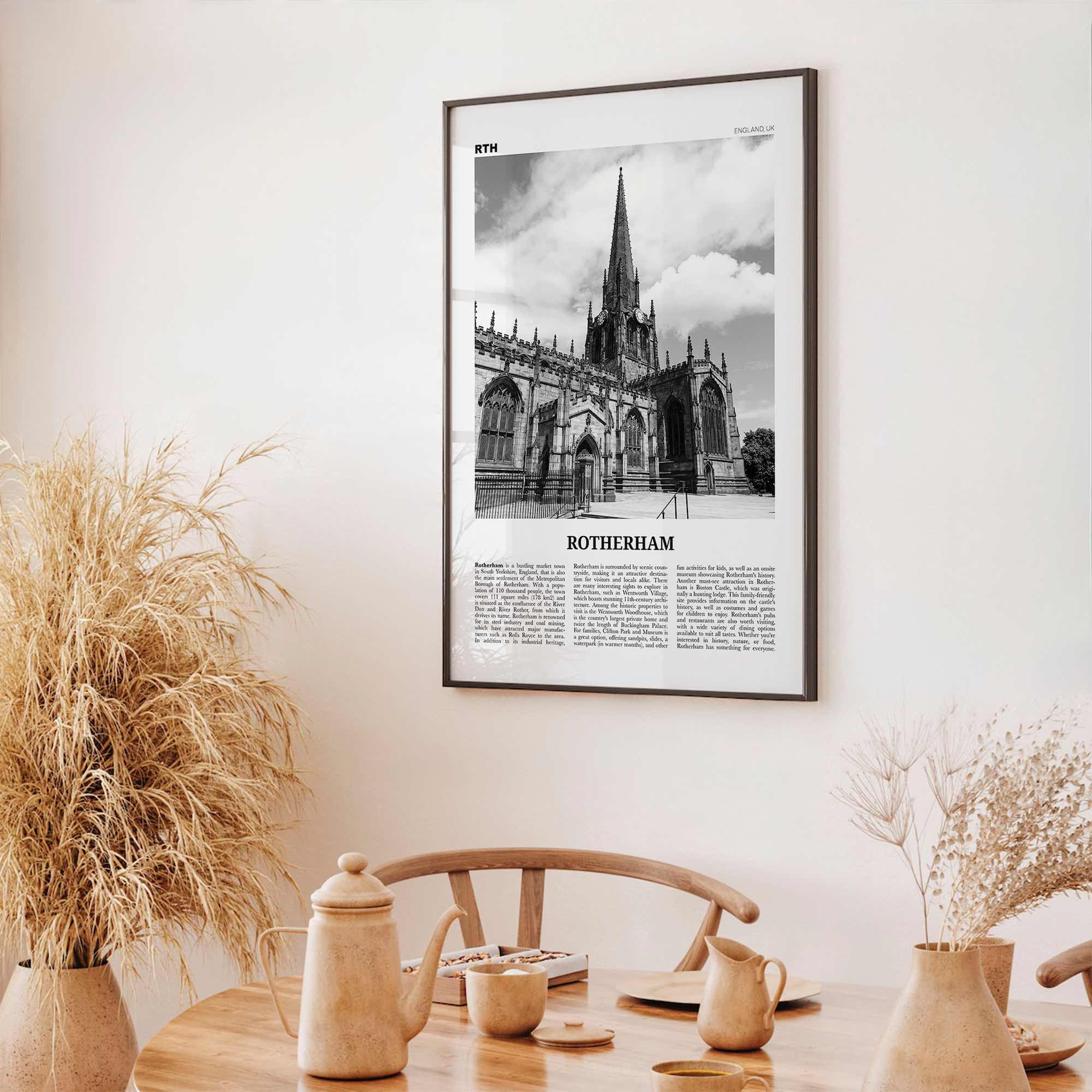 Rotherham Print Black and White, Rotherham Wall Art, Rotherham Poster, Rotherham Photo, Rotherham Wall Décor, Rotherham Map, England