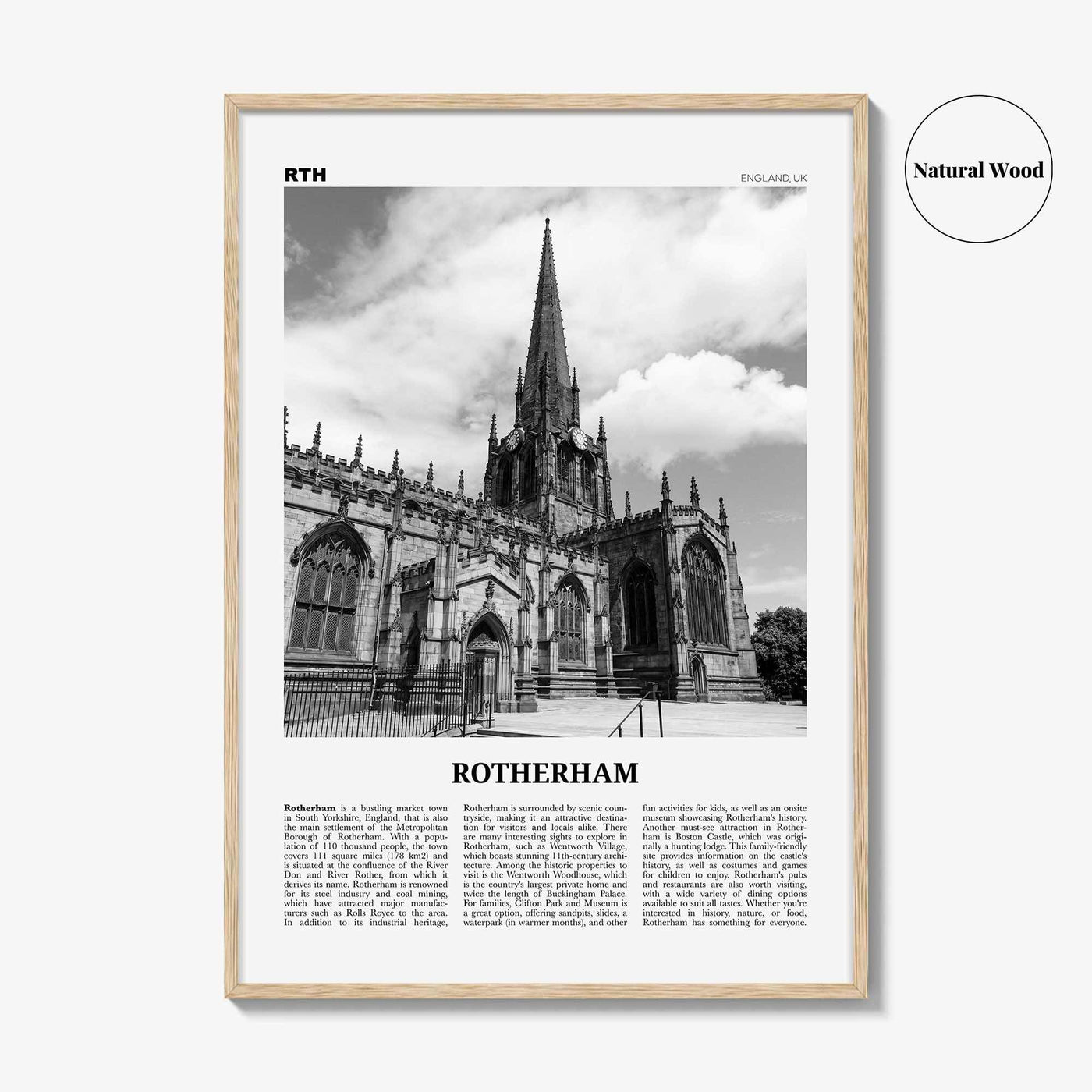 Rotherham Print Black and White, Rotherham Wall Art, Rotherham Poster, Rotherham Photo, Rotherham Wall Décor, Rotherham Map, England