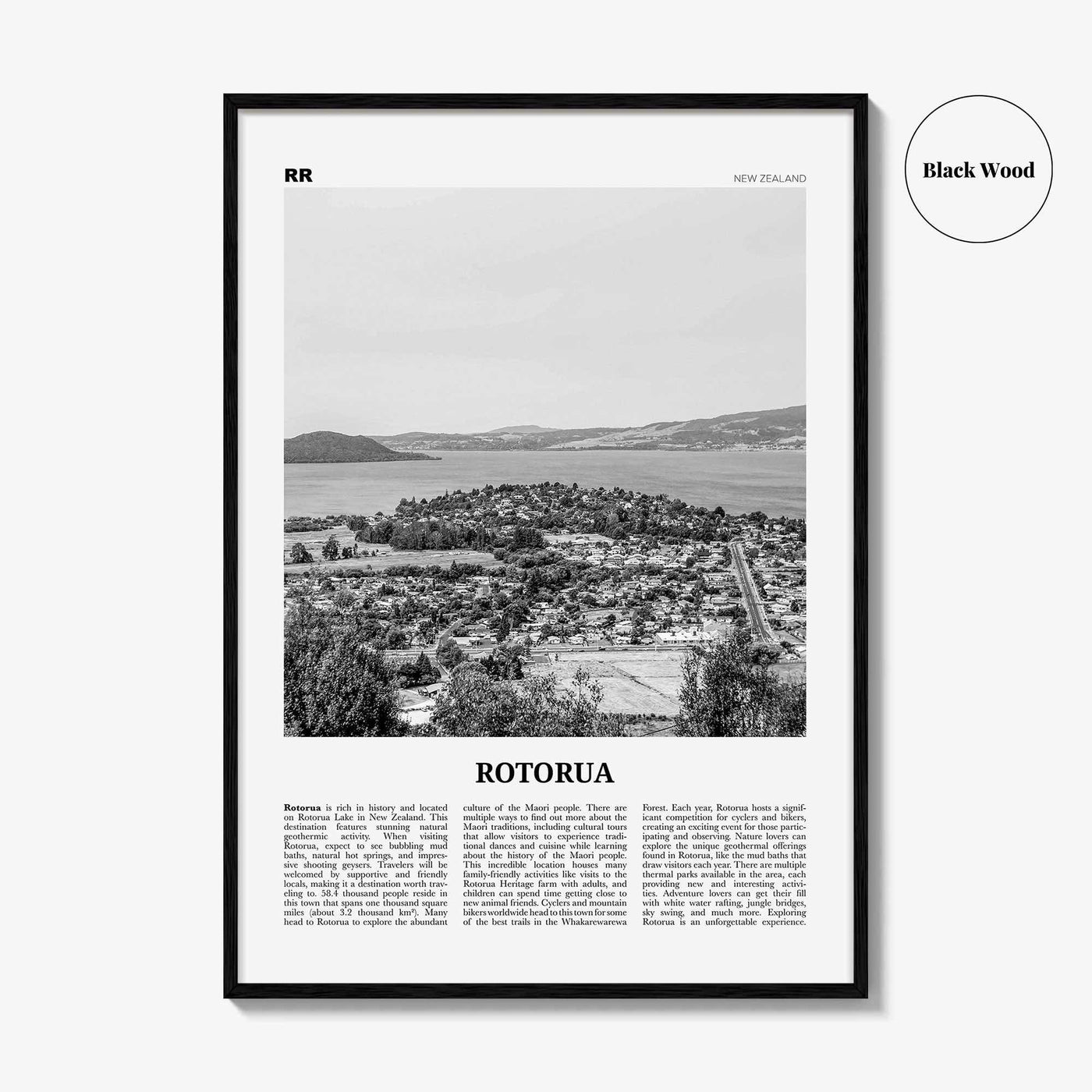 Rotorua Print Black and White, Rotorua Wall Art, Rotorua Poster, Rotorua Photo, Rotorua Wall Décor, Rotorua Map, New Zealand