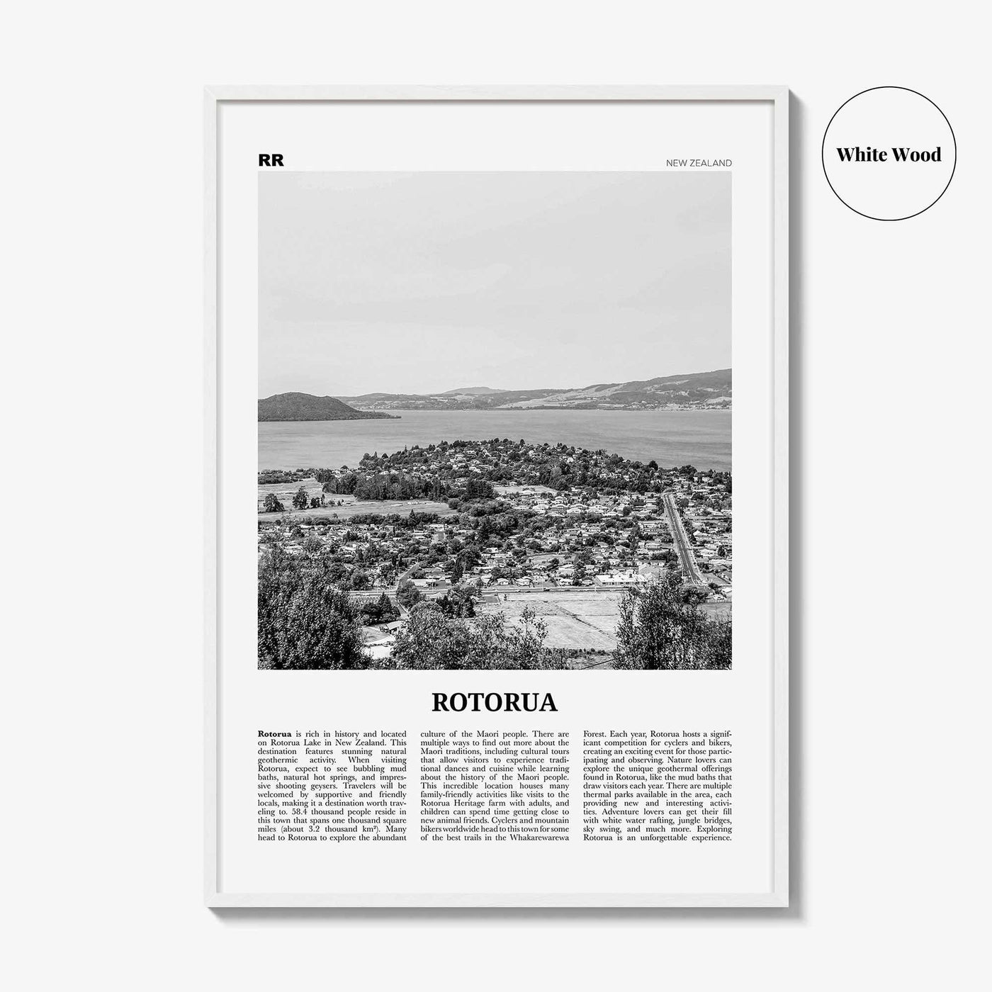 Rotorua Print Black and White, Rotorua Wall Art, Rotorua Poster, Rotorua Photo, Rotorua Wall Décor, Rotorua Map, New Zealand