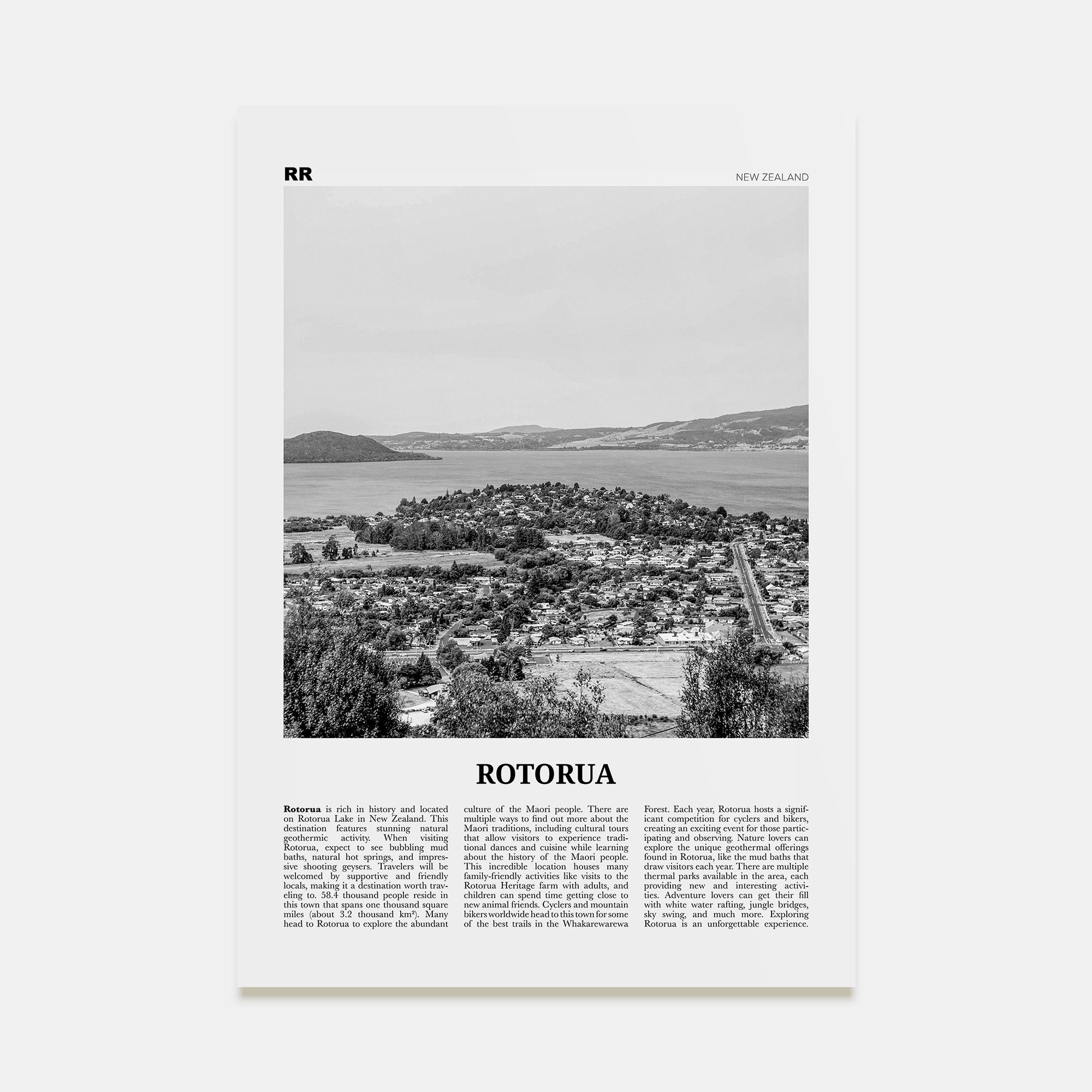 Rotorua Travel B&W Poster