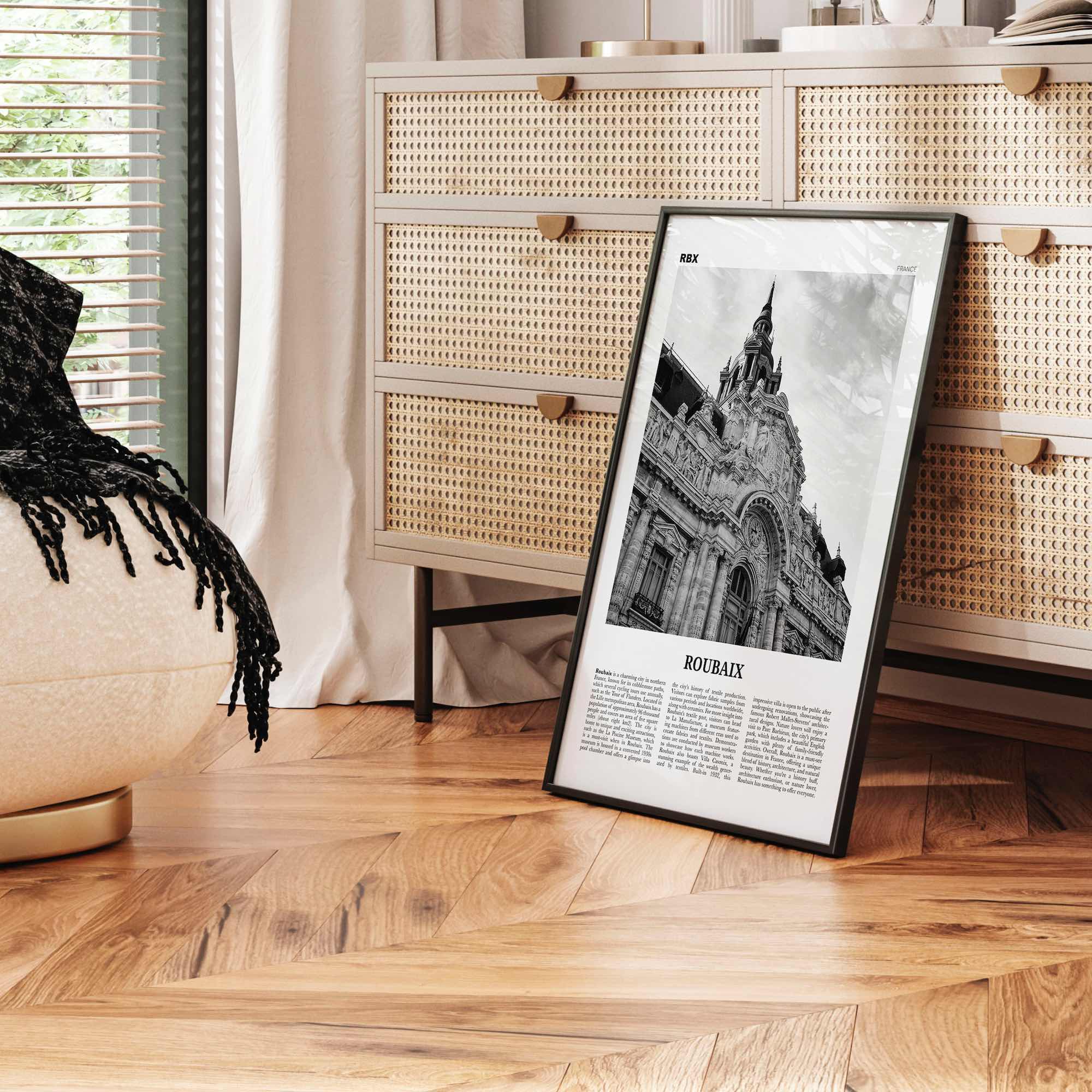 Roubaix Print Black and White, Roubaix Wall Art, Roubaix Poster, Roubaix Photo, Roubaix Wall Décor, Roubaix Map, France