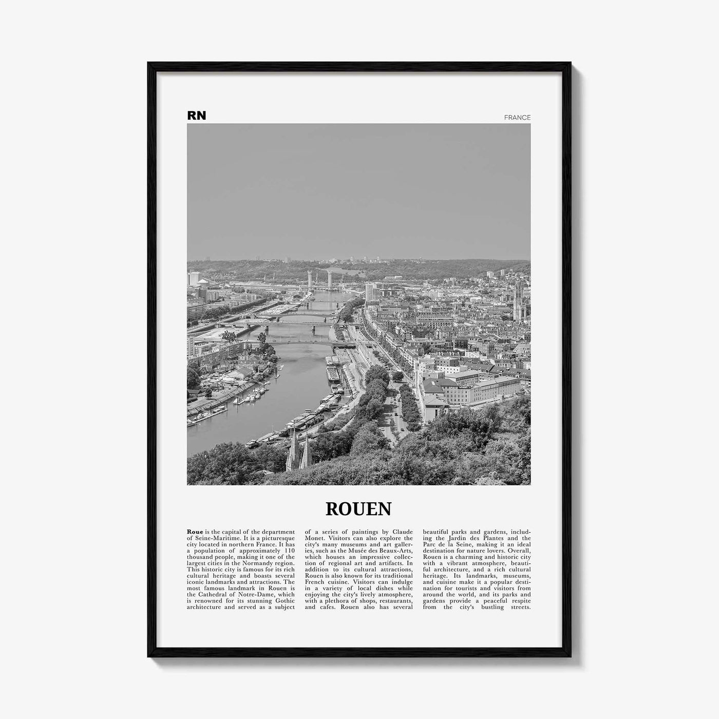 Rouen Print Black and White, Rouen Wall Art, Rouen Poster, Rouen Photo, Rouen Wall Décor, Rouen Map, France