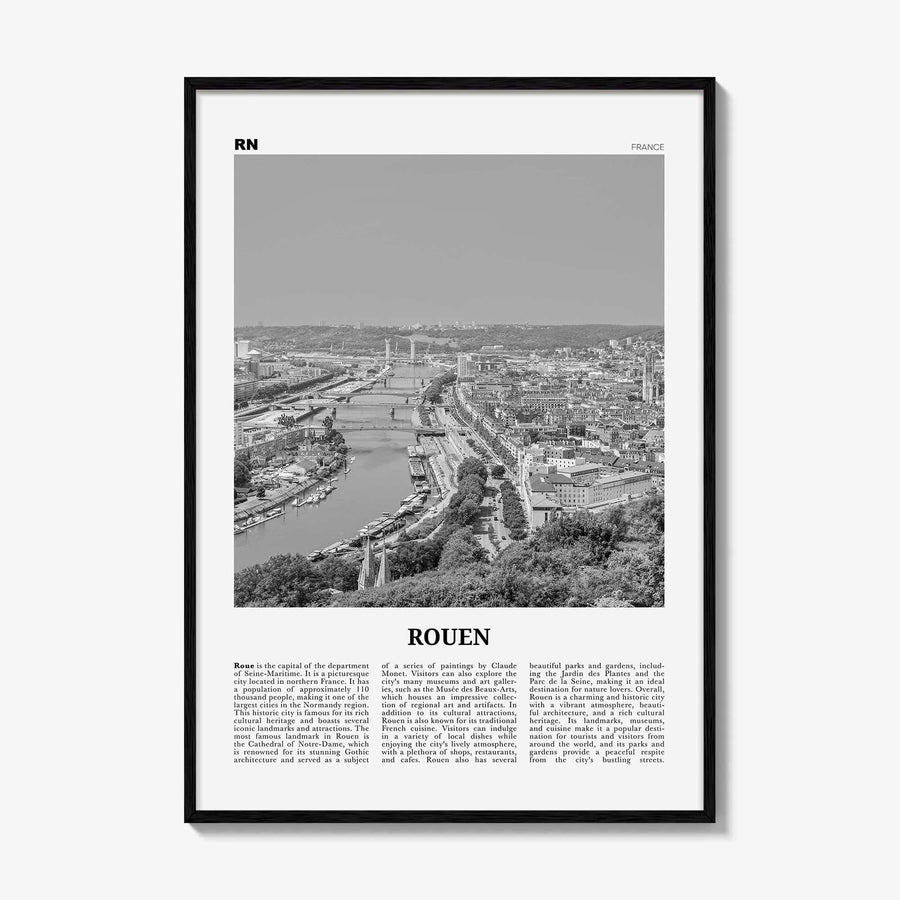Rouen Print Black and White, Rouen Wall Art, Rouen Poster, Rouen Photo, Rouen Wall Décor, Rouen Map, France