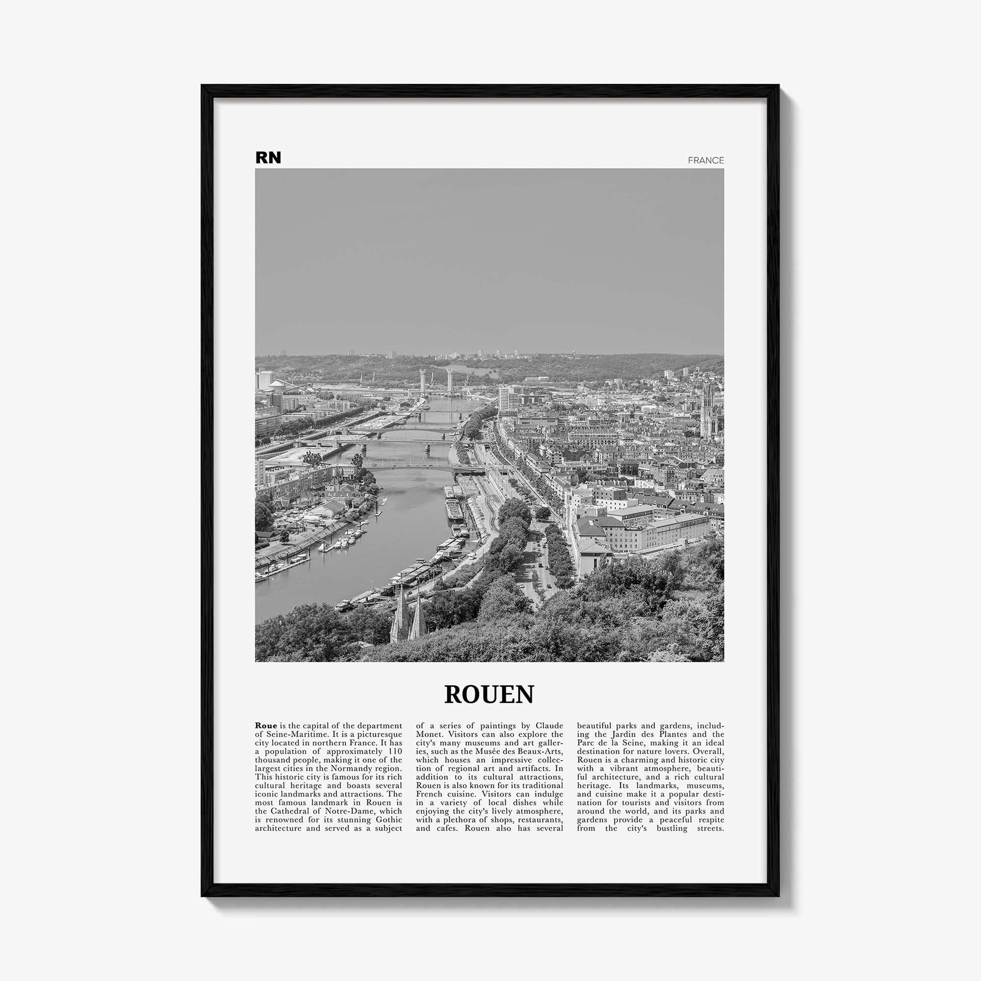 Rouen Print Black and White, Rouen Wall Art, Rouen Poster, Rouen Photo, Rouen Wall Décor, Rouen Map, France