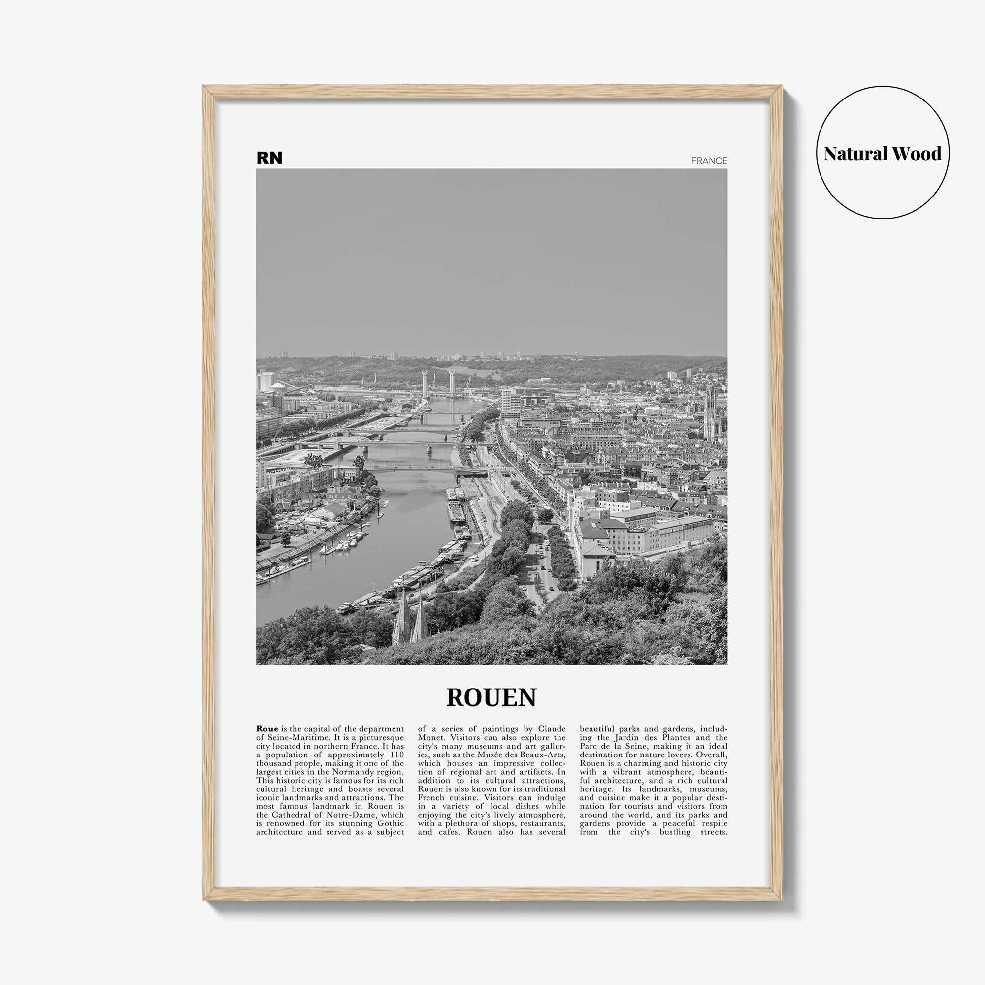 Rouen Print Black and White, Rouen Wall Art, Rouen Poster, Rouen Photo, Rouen Wall Décor, Rouen Map, France