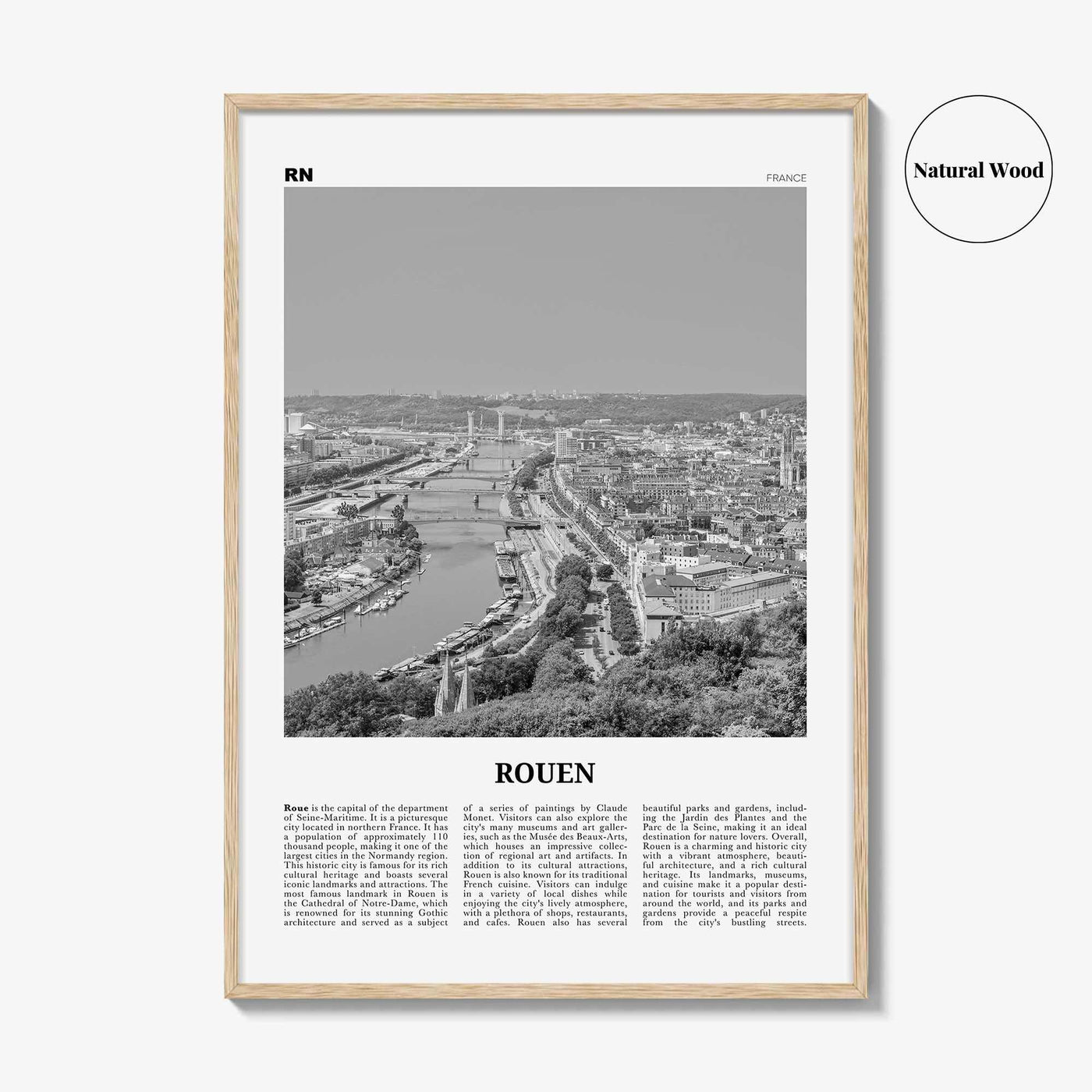 Rouen Print Black and White, Rouen Wall Art, Rouen Poster, Rouen Photo, Rouen Wall Décor, Rouen Map, France