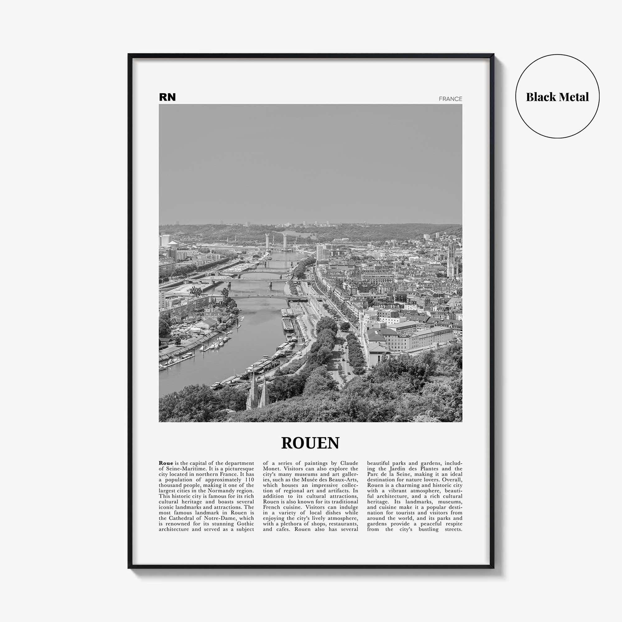 Rouen Print Black and White, Rouen Wall Art, Rouen Poster, Rouen Photo, Rouen Wall Décor, Rouen Map, France