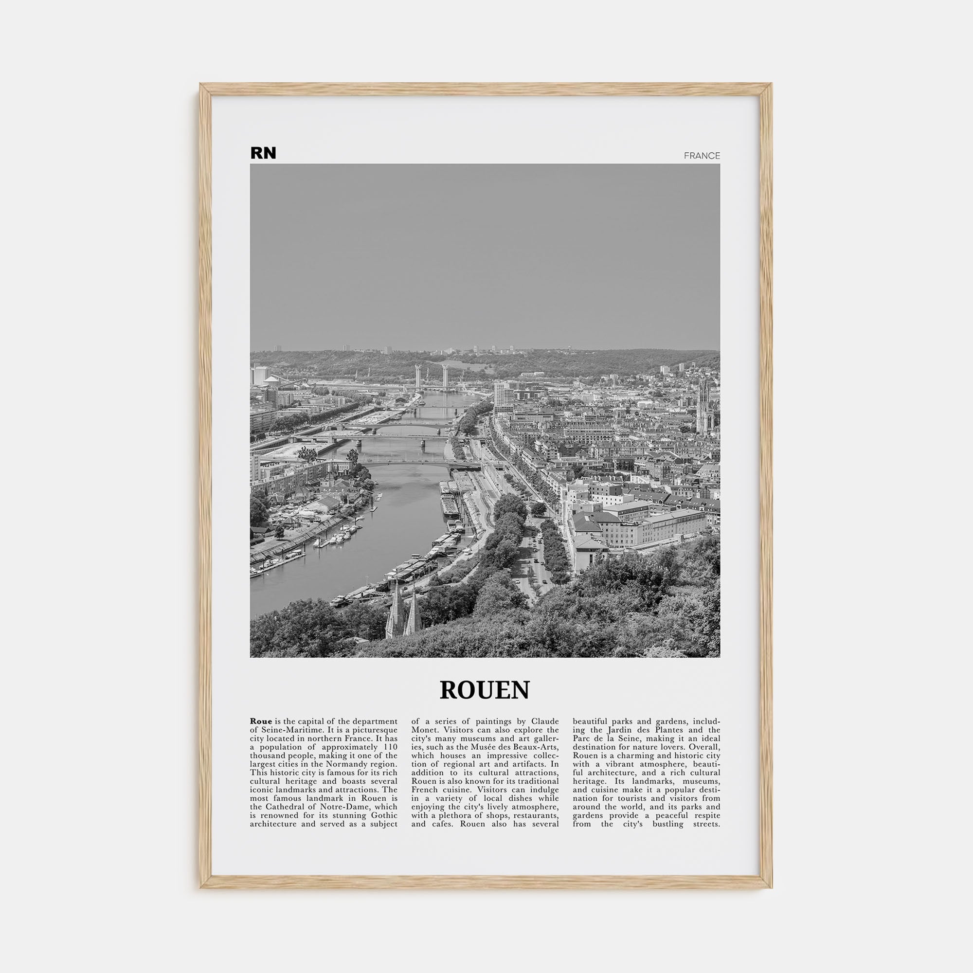 Rouen Travel B&W Poster