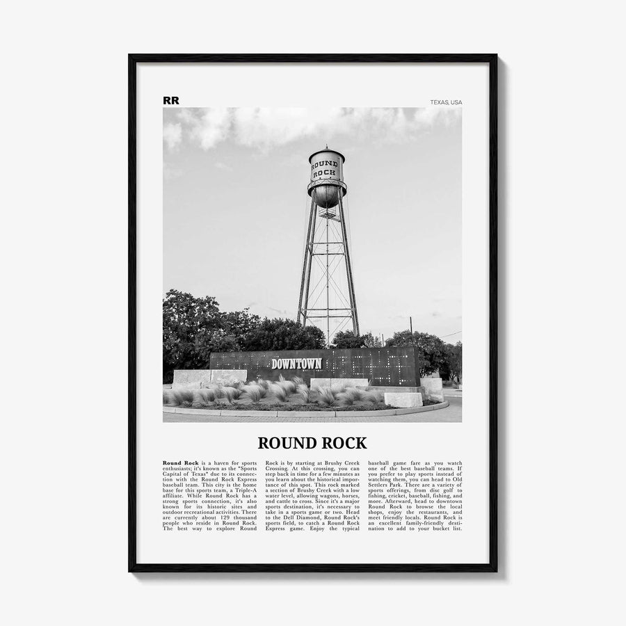Round Rock Print Black and White, Round Rock Wall Art, Round Rock Poster, Round Rock Photo, Round Rock Wall Décor, Round Rock Map, Texas