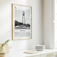 Round Rock Print Black and White, Round Rock Wall Art, Round Rock Poster, Round Rock Photo, Round Rock Wall Décor, Round Rock Map, Texas
