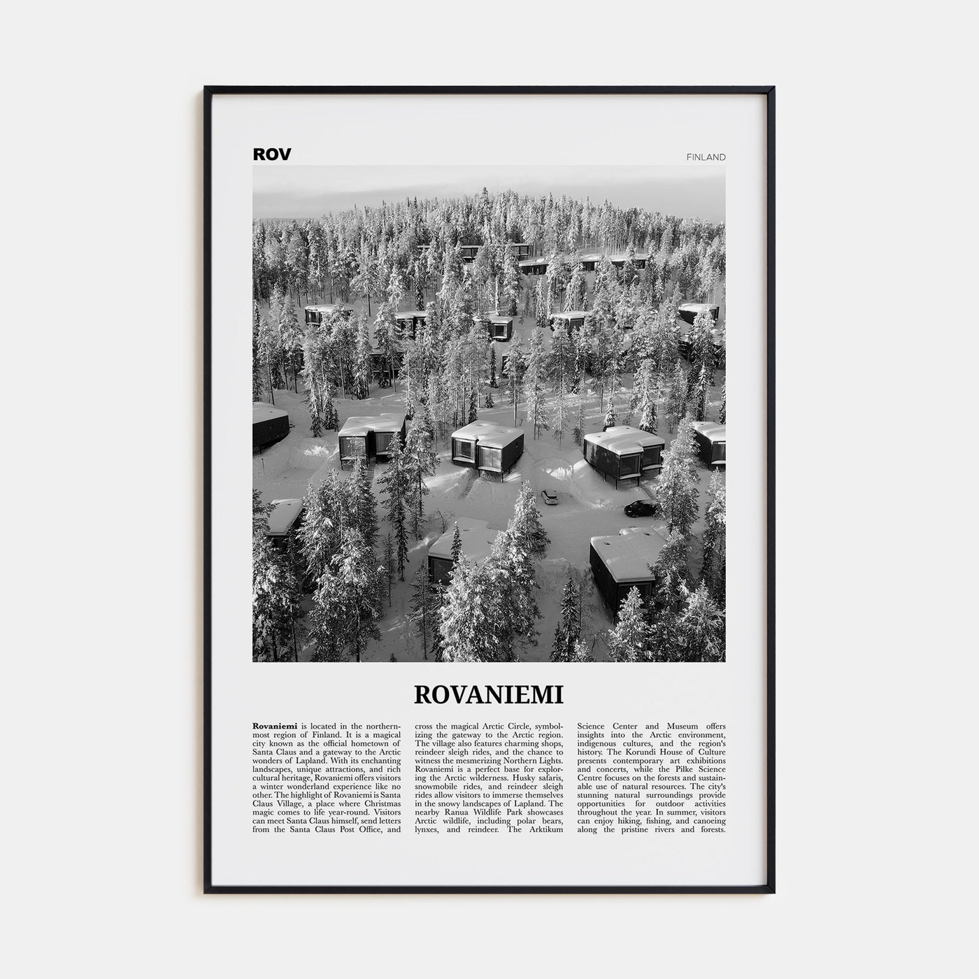 Rovaniemi Travel B&W Poster