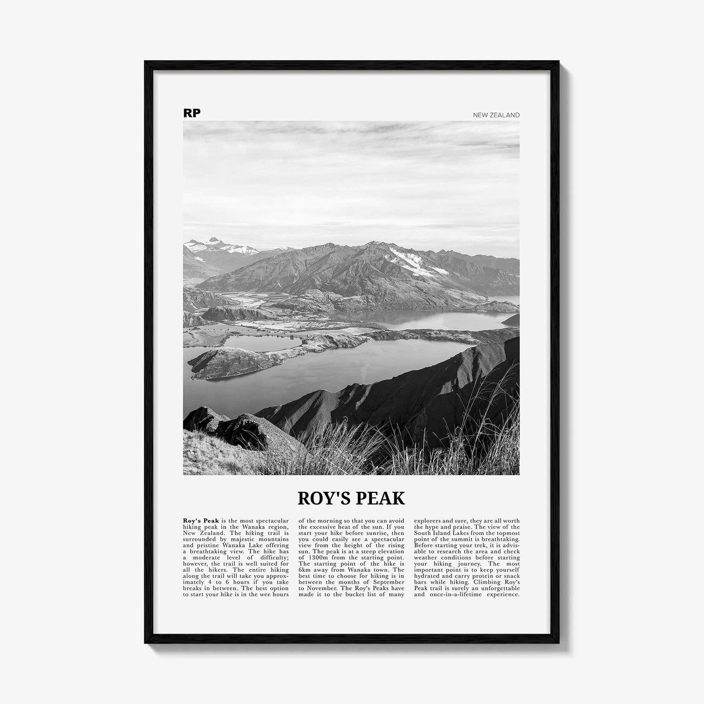 Roys Peak Print Black and White, Roys Peak Wall Art, Roys Peak Poster, Roys Peak Photo, New Zealand