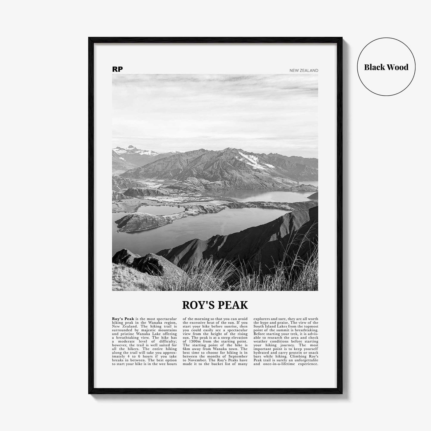 Roys Peak Print Black and White, Roys Peak Wall Art, Roys Peak Poster, Roys Peak Photo, New Zealand
